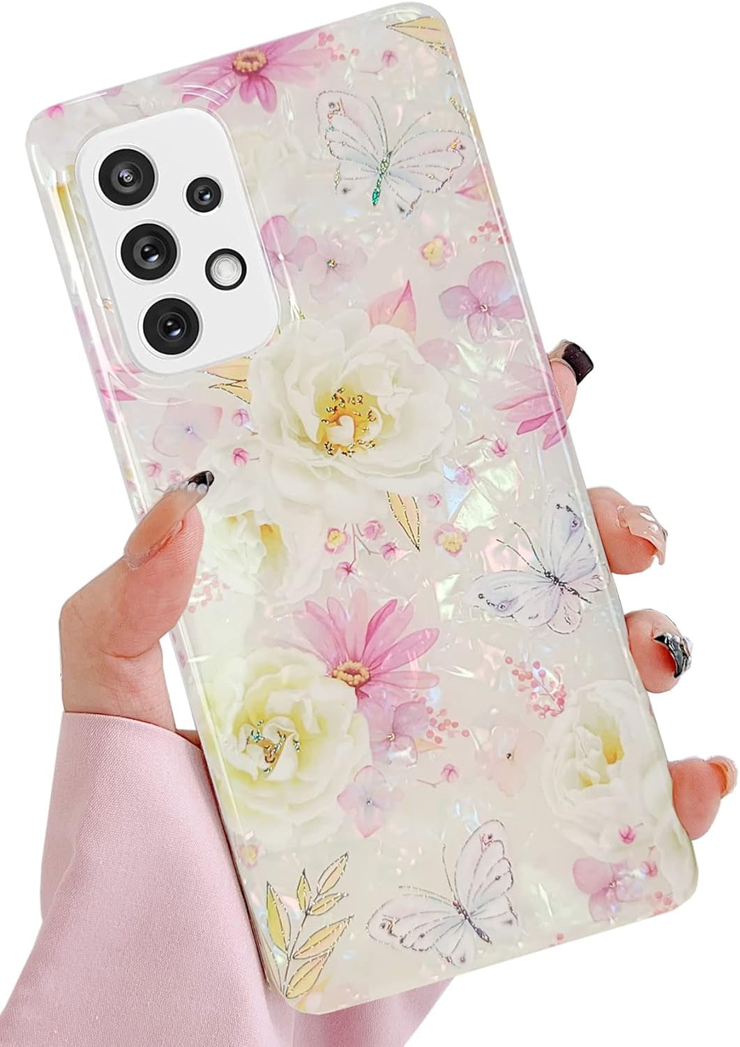 J.West Galaxy A53 5G Case 6.5-Inch, Grey Marble Print Pattern Design Cute Graphics Stone Slim Protective Sturdy Women Girls Soft Silicone Phone Cases Cover for Samsung Galaxy A53 5G 2022  J.west Bling Pink  
