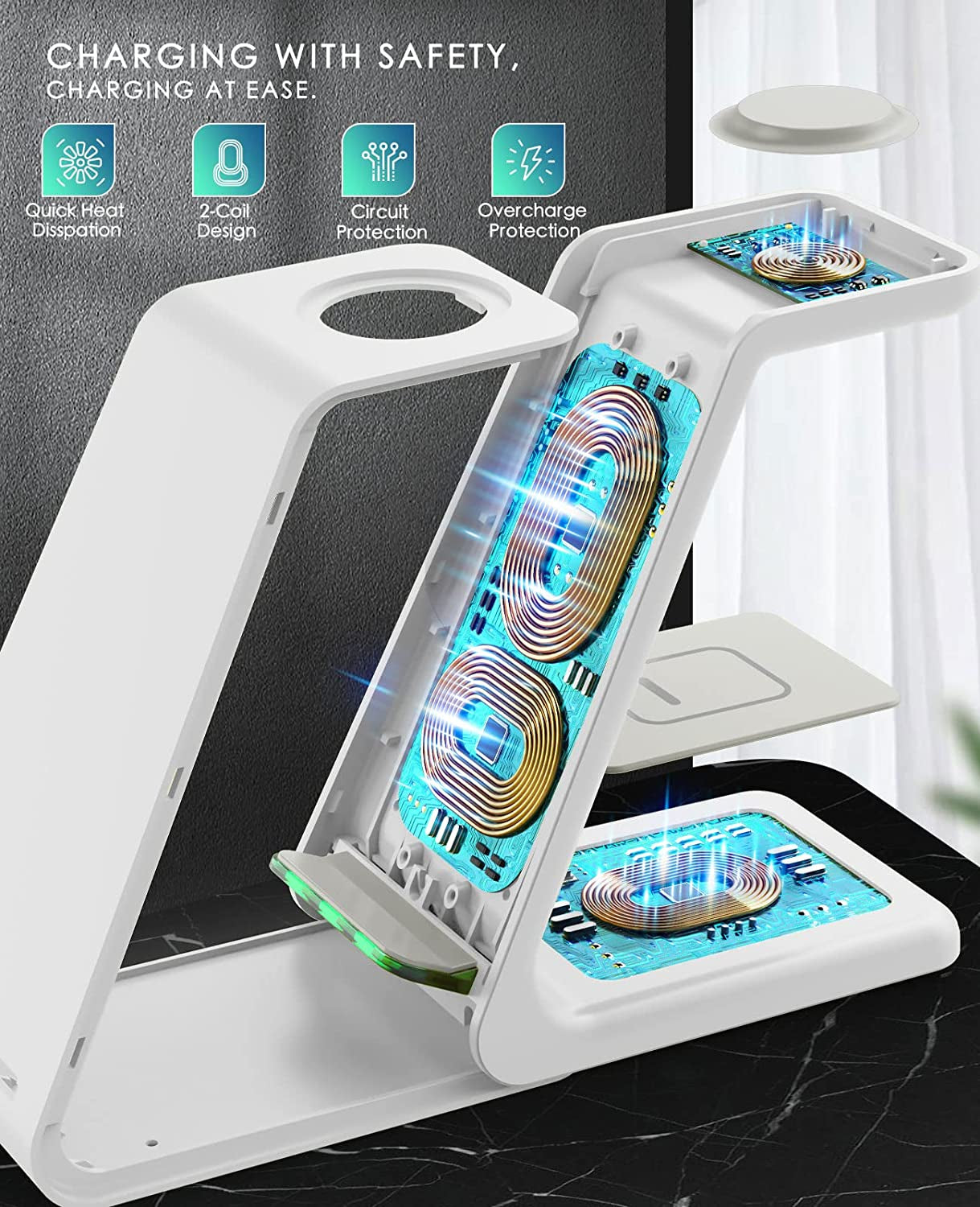 Wireless Charging Station,3 in 1 Fast Charging Station,Wireless Charger Stand for Iphone 14/13/12/11 Pro Max/X/Xs Max/8/8 Plus, Airpods 3/2/Pro, Iwatch Series 8/7/6/5/SE/4/3/2, and Samsung Phones  Iovis   