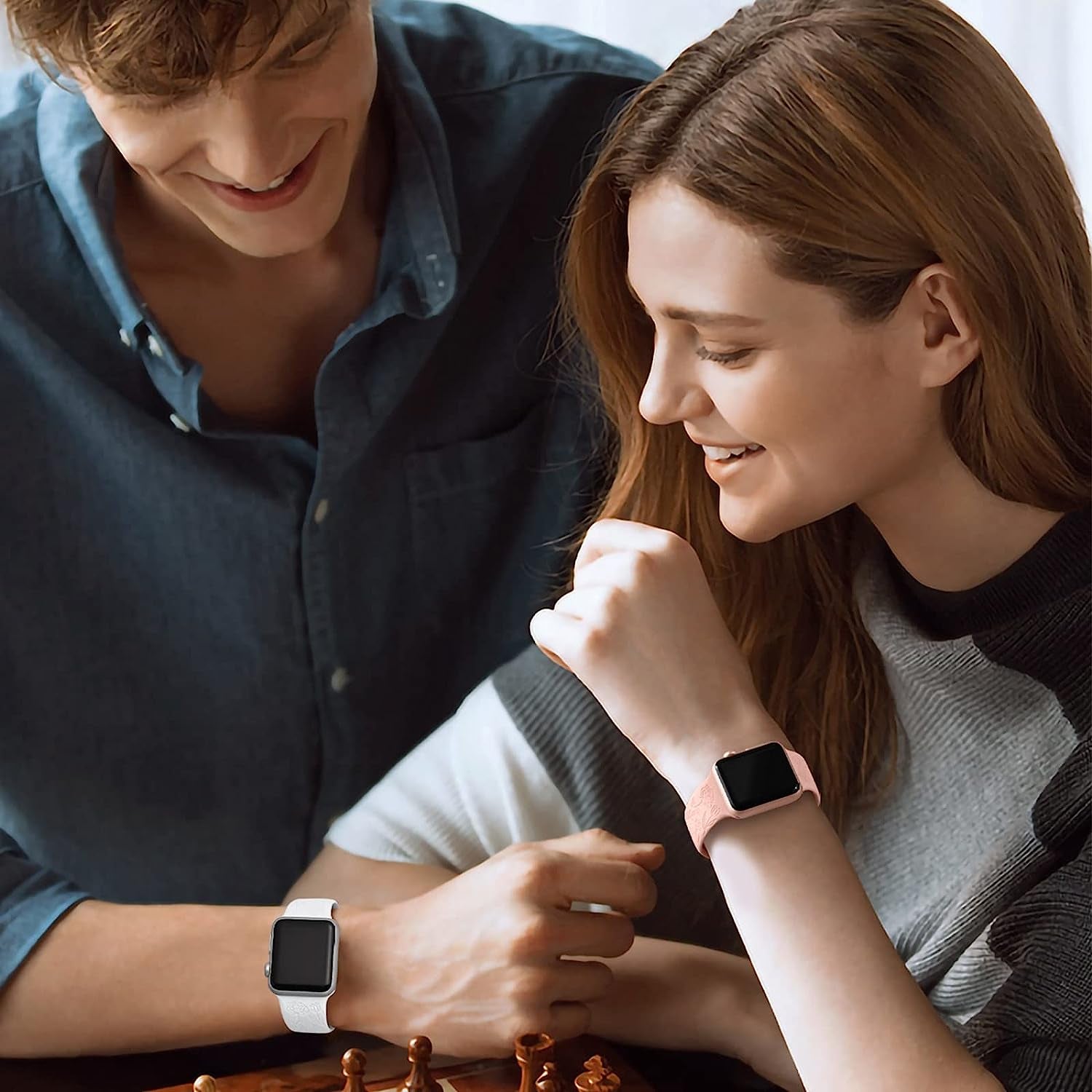 Daqin 4 Pack Band Compatible with Apple Watch Band 38Mm 40Mm 41Mm 42Mm 44Mm 45Mm 49Mm Women Men, Flower Engraved Soft Silicone Classy Sport Strap for Apple Watch Series 8 7 6 5 4 3 2 1 Iwatch Se/Ultra  Xuchangjiansenshangmaoyouxiangongsi   