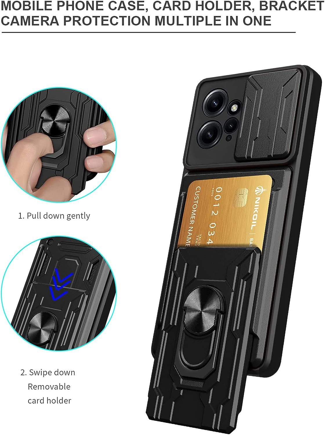 Ysnzaq Military Heavy Duty Shockproof Case for Xiaomi Redmi Note 12 4G (Not 5G), Sliding Window Lens Protective Phone Cover with Card Slot for Xiaomi Redmi Note 12 4G LJ Green  Ysnzaq   