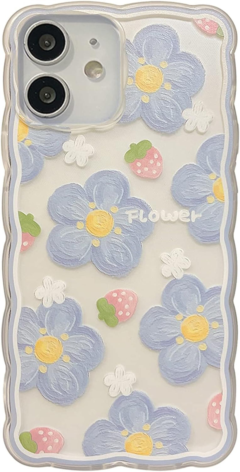 GUSDBSW Cute Iphone 14 plus Case for Women Girls, Lovely Floral Strawberry Pattern Wave Comfortable Grip Design for Girly, Slim Thin Soft Flexible TPU Clear Protective Phone Case - Blueberry Flower  GUSDBSW Blueberry Flower Iphone 12 