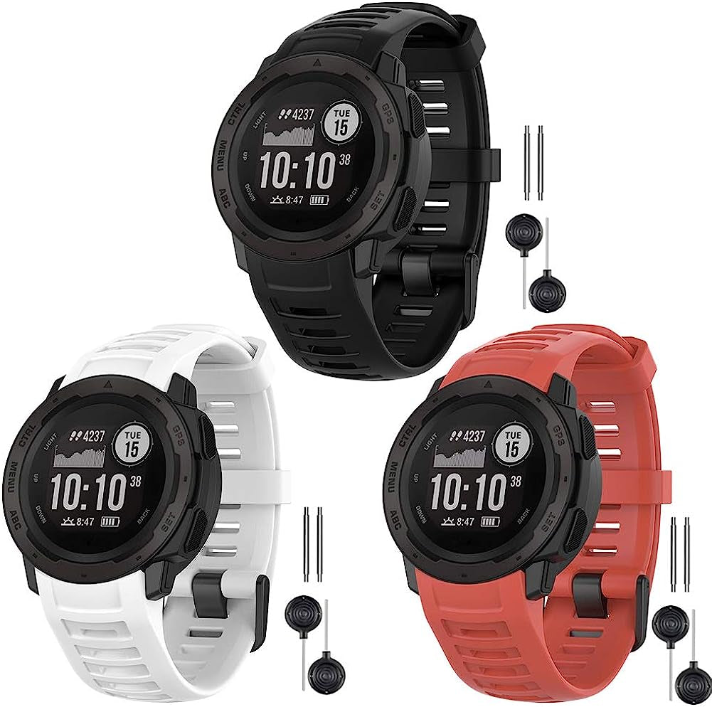 Vozehui Bands Compatible with Garmin Instinct Sports GPS, Soft Silicone Adjustable Replacement Wristbands for Garmin Instinct/Instinct Tide/Instinct Tactical  Vozehui Black+White+Red  