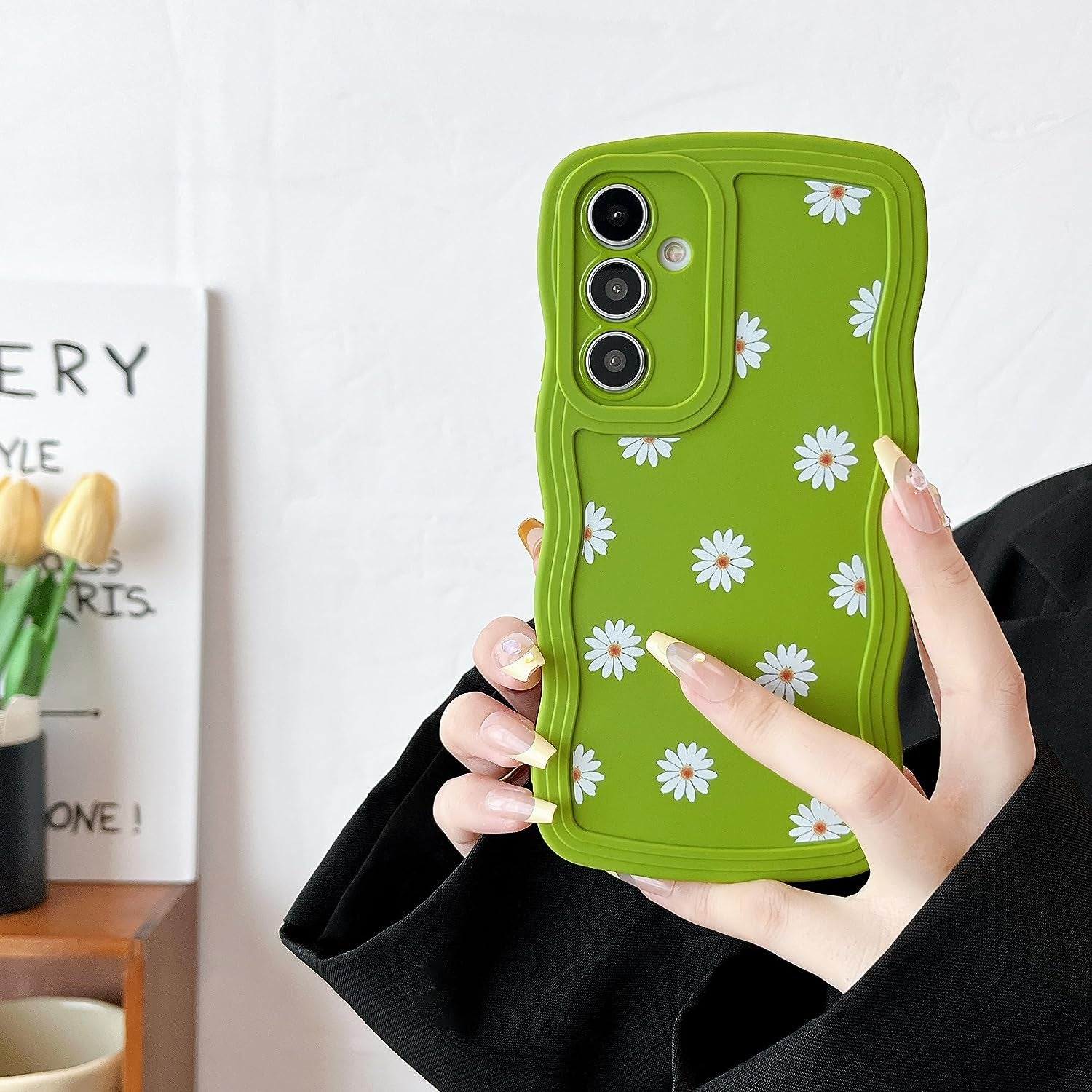 ZTOFERA Compatible with Samsung Galaxy A54 5G Case,Unique Curly Wave Frame with Daisy Pattern,Soft Liquid Silicone Anti-Fingerprint Shockproof Full Coverage&Lens Protective Case Samsung A54-Black  ZTOFERA Green  
