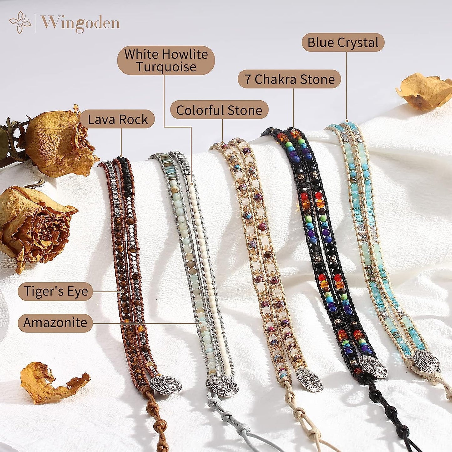 Wingoden Beaded Boho Watch Band Compatible Apple Watch Band 41Mm/38Mm/40Mm 49Mm/45Mm/44Mm/42Mm 5 Wrap Watch Bracelet Apple Watch Strap for Women Men Natural Stone Iwatch Band Series 8/7/6/5/4/3/2/1/Se/Ultra  Wingoden   