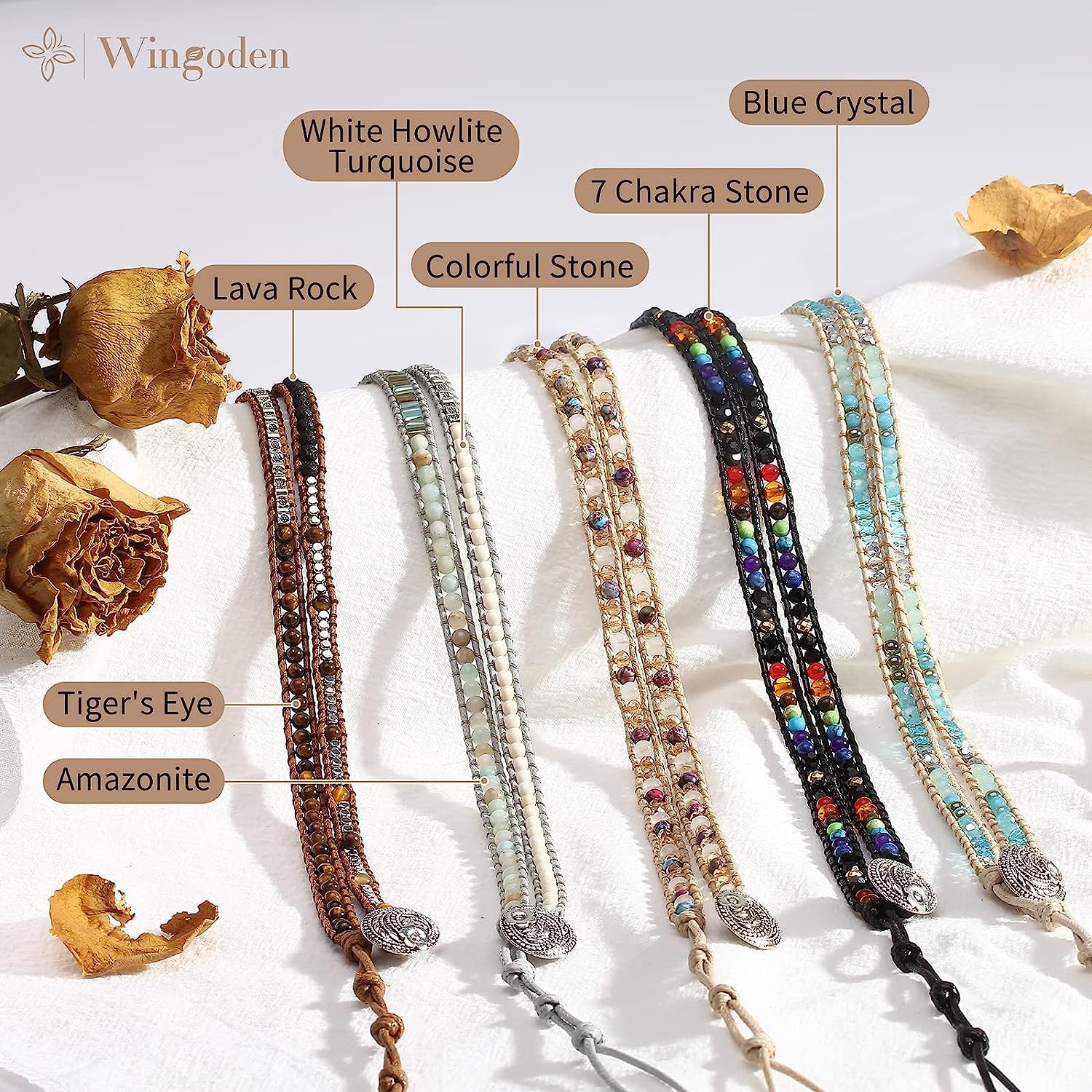 Wingoden Beaded Boho Watch Band Compatible Apple Watch Band 41Mm/38Mm/40Mm 49Mm/45Mm/44Mm/42Mm 5 Wrap Watch Bracelet Apple Watch Strap for Women Men Natural Stone Iwatch Band Series 8/7/6/5/4/3/2/1/Se/Ultra  Wingoden   