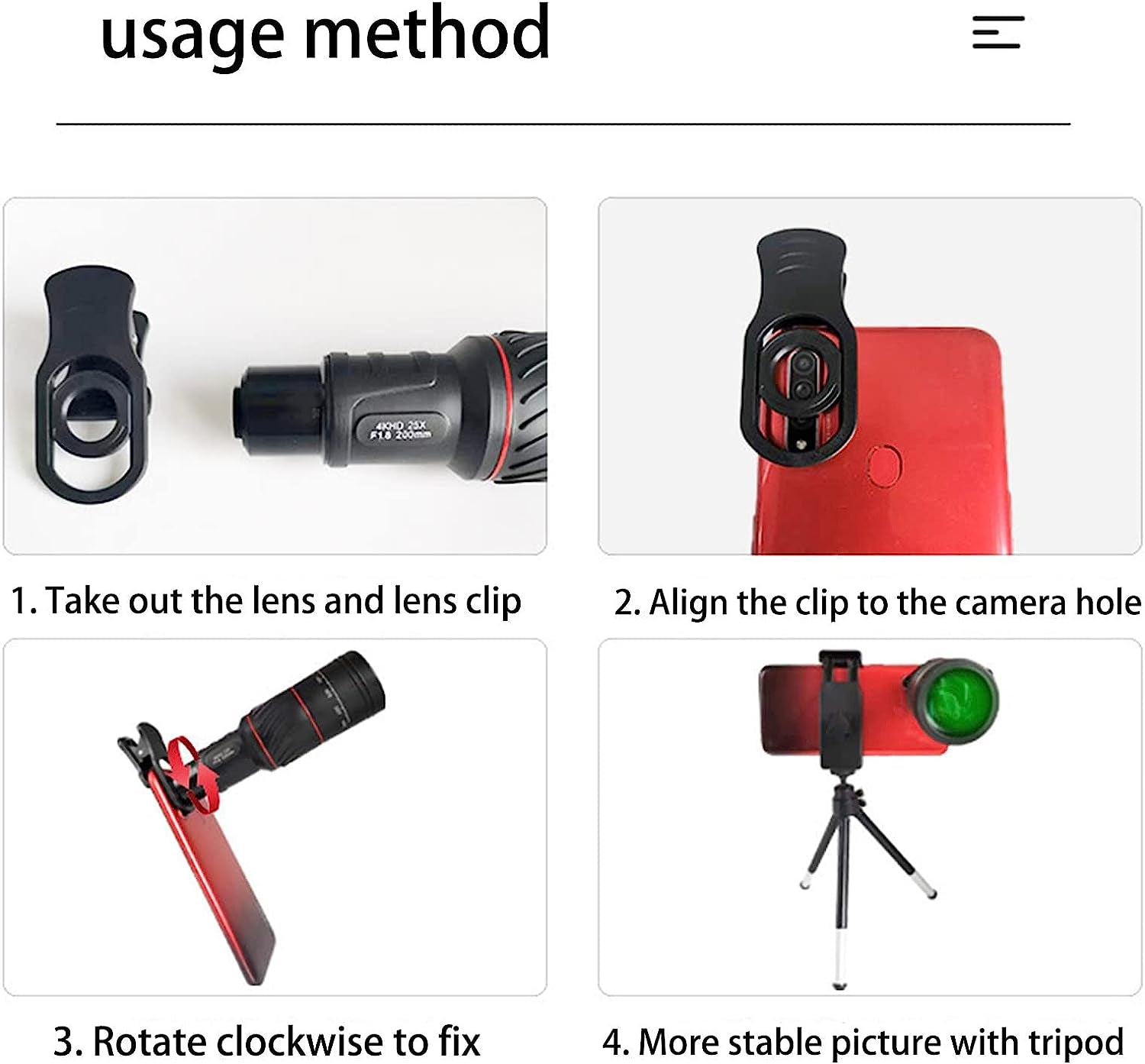 25X Monocular HD High Power Cell Phone Camera Binoculars Suitable for Most Smart Phones Adjustable Telephoto Lens for Mobile Phone Photography  LADIGASU   