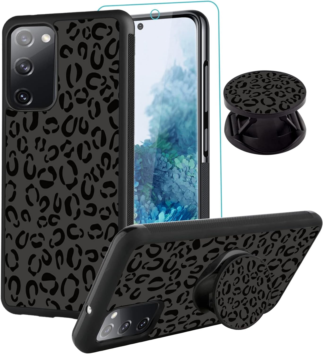 SAKUULO Samsung Galaxy Note 20 Case, [Screen Protector + Kickstand] Black Leopard Cheetah Design, Anti-Slip Shockproof Lightweight Flexible TPU Bumper Protective Case for Galaxy Note 20 6.7 Inch  SAKUULO Samsung Galaxy S20 Fe 6.5  