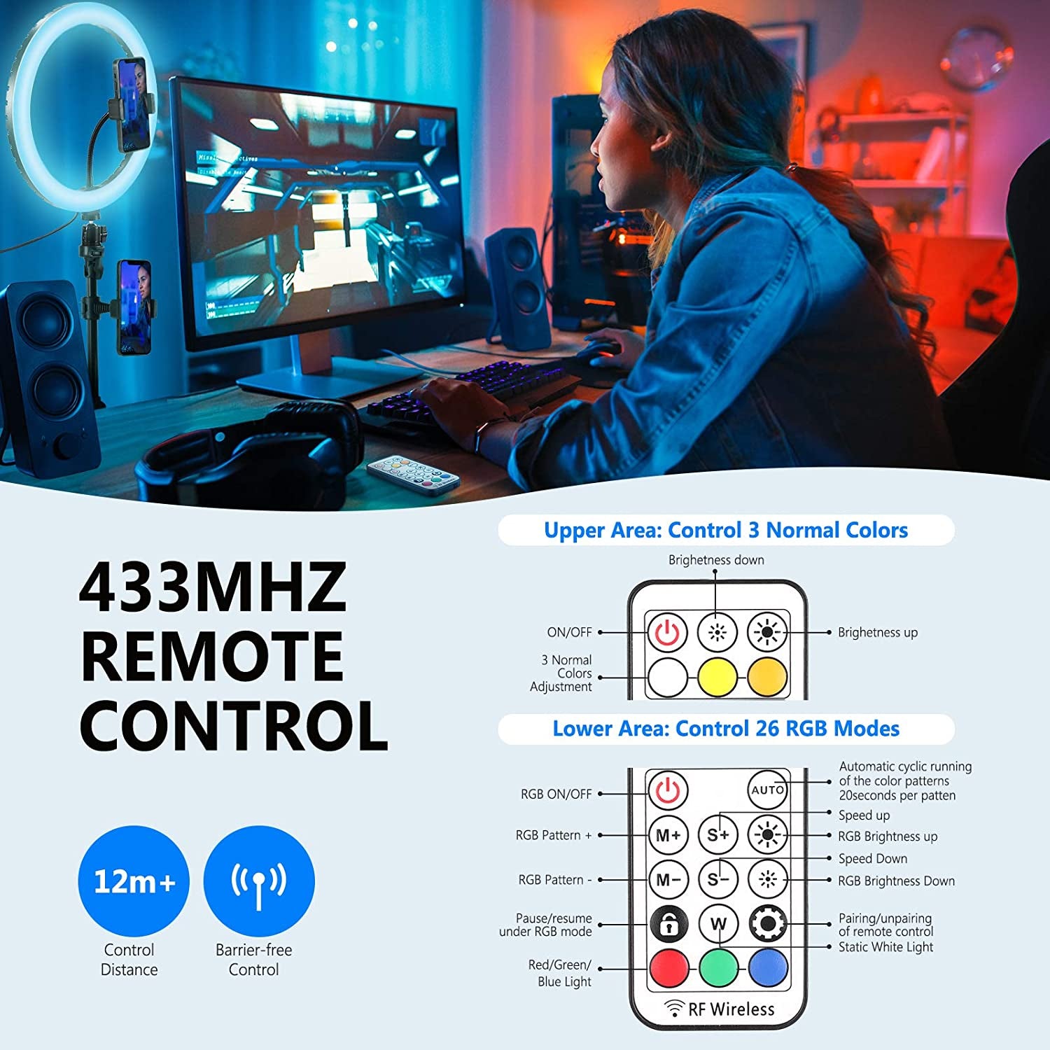 Neewer 12" RGB Selfie Ring Light with Stand, Dimmable LED Ringlight with 48-Inch Tripod Stand, Phone Holder, Remote Control, 29 Colors Modes for Makeup/Live Streaming/Youtube/Tiktok/Video Shooting  NEEWER   