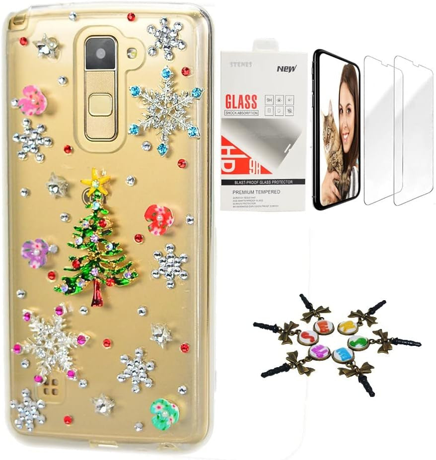 STENES Bling Case Compatible with LG G6 / LG G6 plus - Stylish - 3D Handmade [Sparkle Series] Ball Rabbit Pompons Star Pendant Bowknot Design Cover with Screen Protector [2 Pack] - Pink  STENES Christmas Tree Snow Flowers / Green Design For Lg Stylo 3 