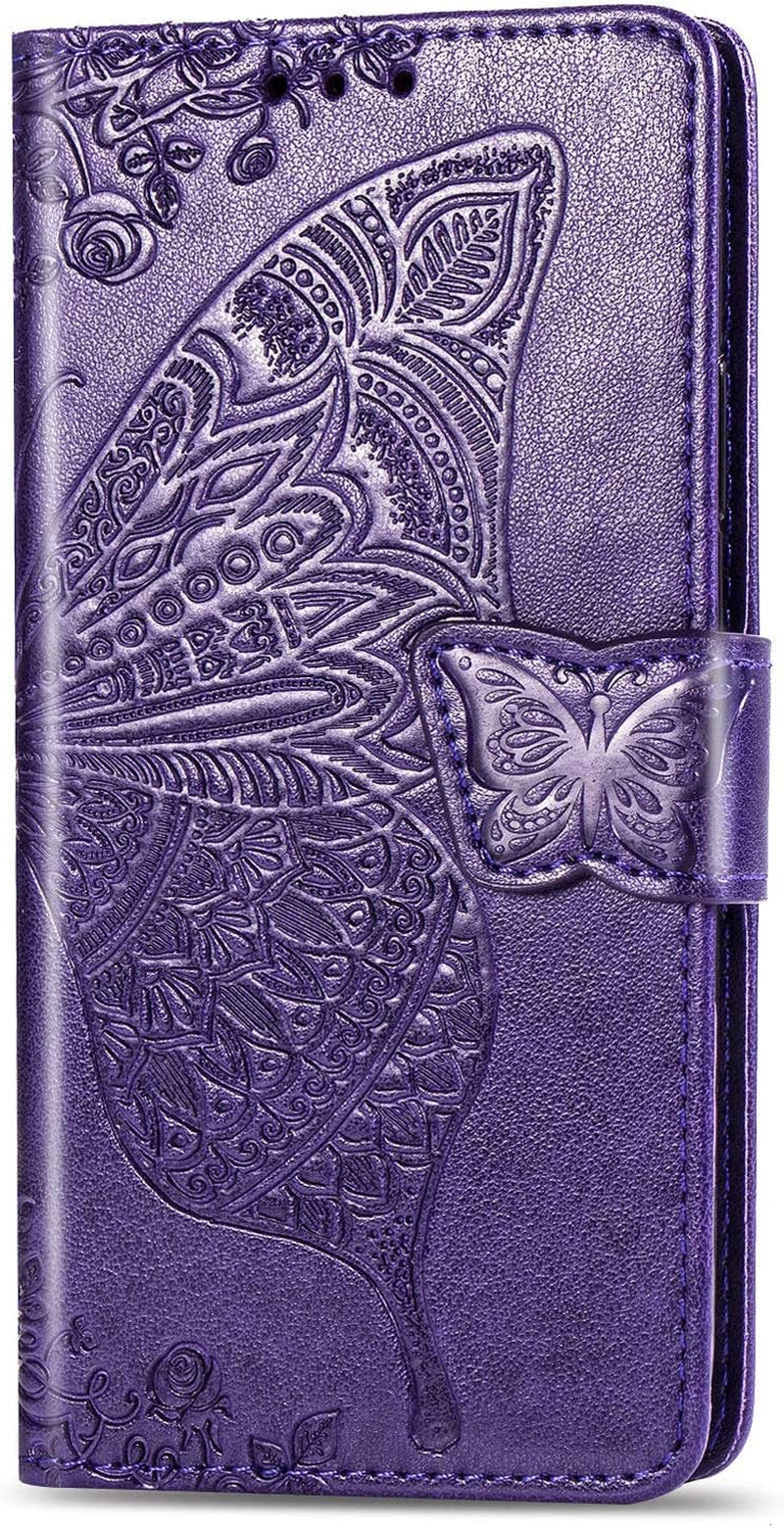ZYZX LG G8 Thinq Wallet Case,3D Butterfly Flower LG G8 Thinq PU Leather Flip Phone Shell, with Credit Cards Slot and Stand Shockproof Magnetic Protective Cover-Hzd  ZYZX Deep Purple  