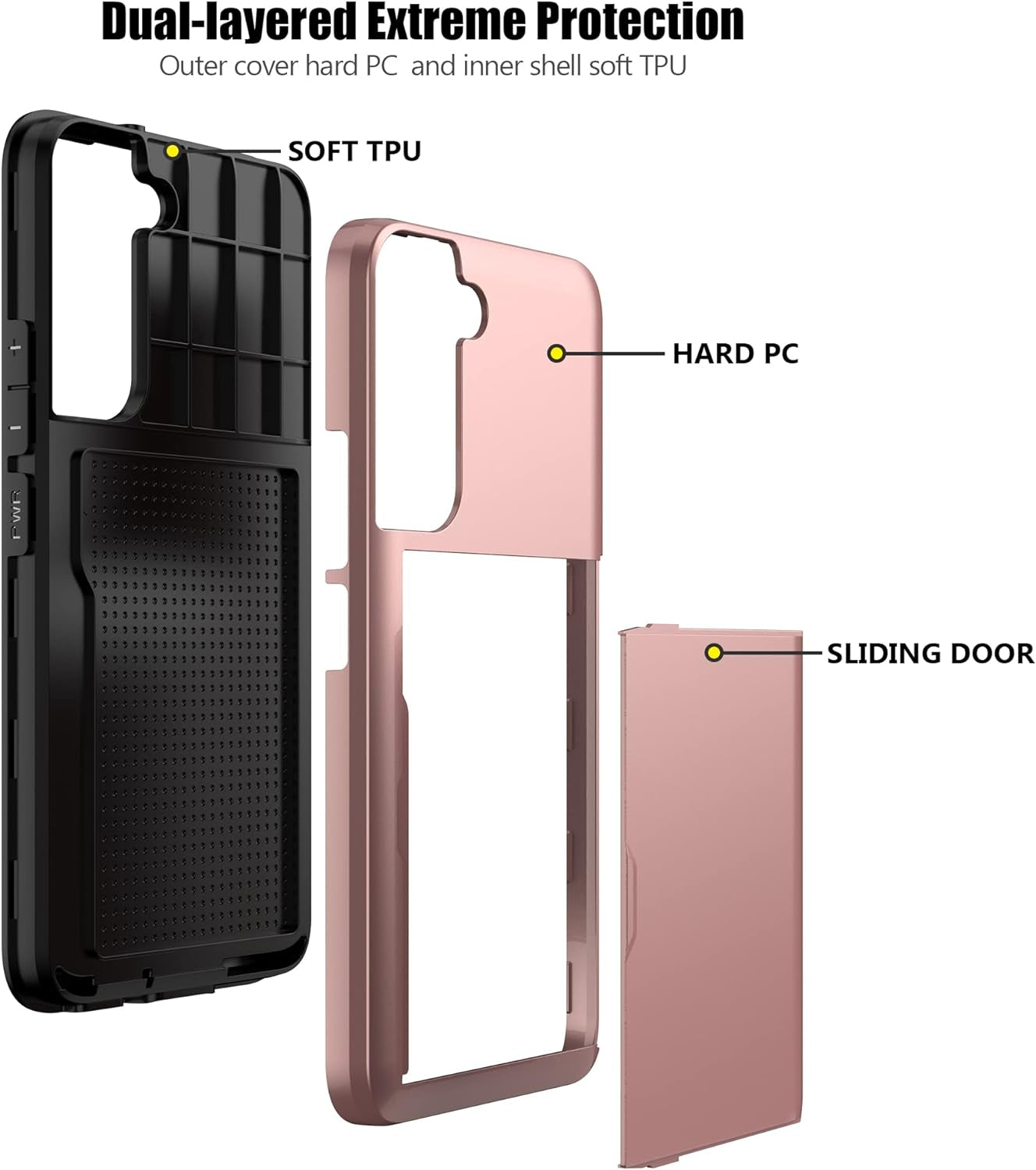 Nvollnoe for Samsung S22 Case with Card Holder 5G 6.1 Inch Slim Dual Layer Heavy Duty Protective Galaxy S22 Case Hidden Card Slot Wallet Case for Samsung S22(Rose Gold)  Nvollnoe   