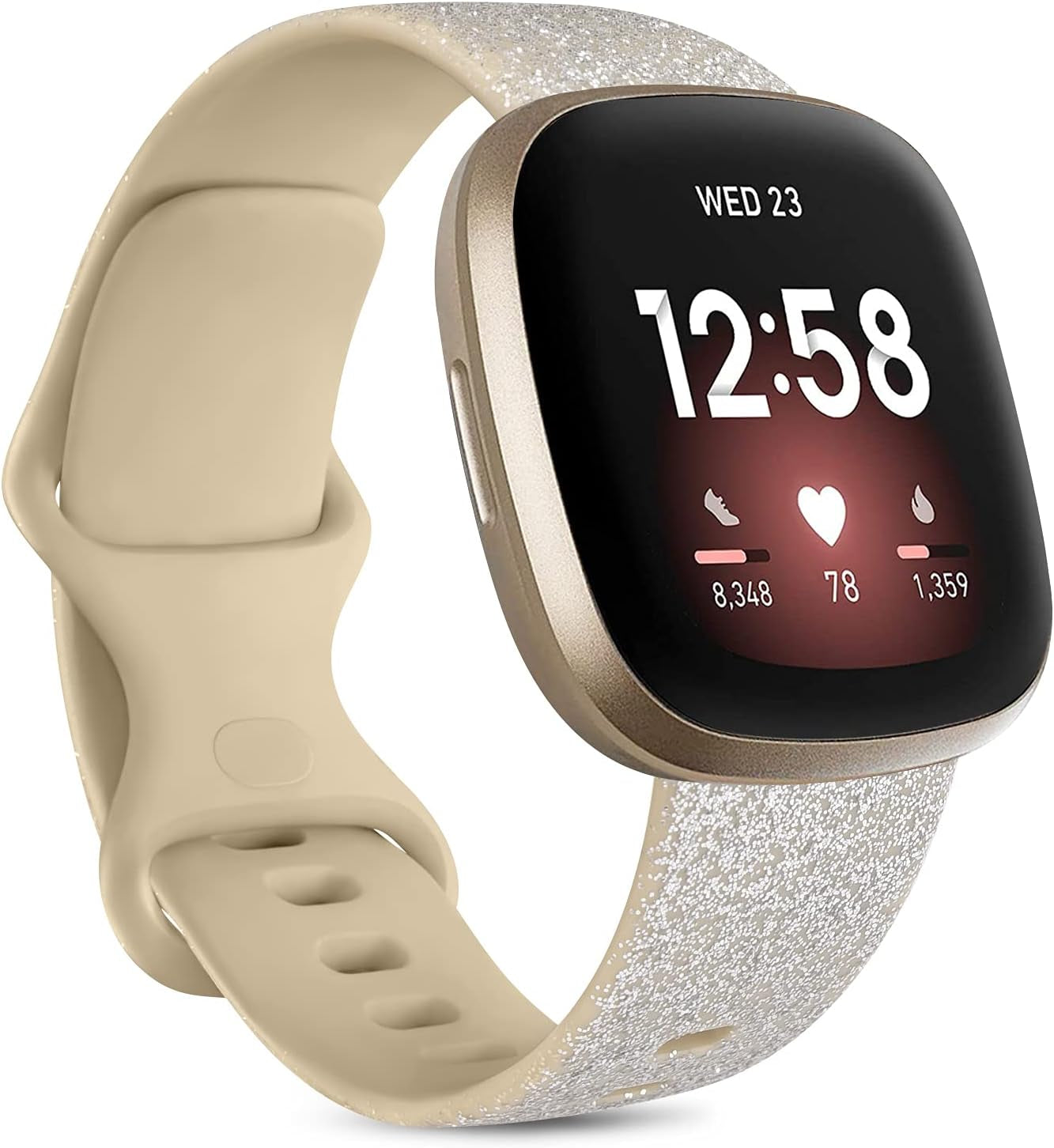 6 Pack Sport Bands Compatible with Fitbit Versa 3 Bands/Fitbit Sense Bands, Classic Soft Silicone Replacement Wristbands for Fitbit Versa 3 Smart Watch Women Men (Small, 6 Pack E)  Mugust Glistening Champagne Gold Small 