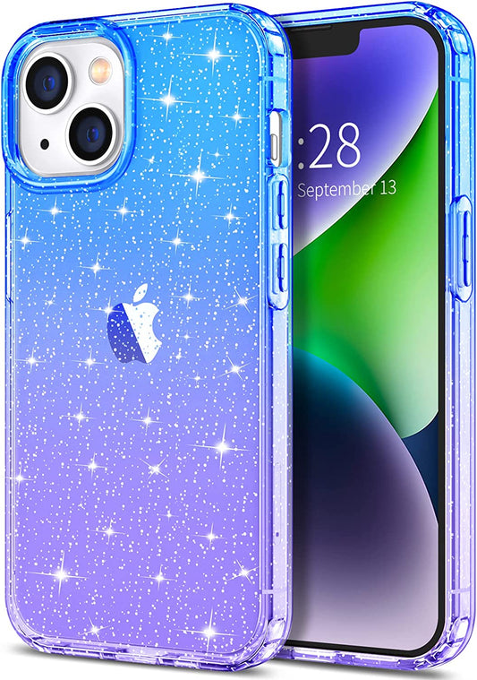 Hython Case for Iphone 14 Case Glitter, Cute Sparkly Clear Glitter Shiny Bling Sparkle Cover, Anti-Scratch Soft TPU Thin Slim Fit Shockproof Protective Phone Cases for Women Girls, Blue/Purple Glitter  Hython Blue/Purple Glitter  