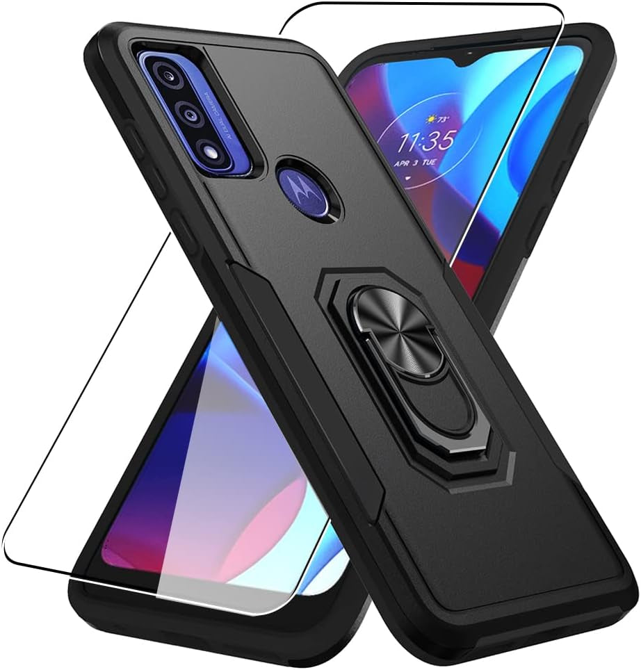 Niopiee for Galaxy A32 5G Case Heavy Duty Shockproof Armor Case Hybrid Rugged Protective Phone Cover for Samsung A32 Full Body Anti-Scratch Magnetic Kickstand with Glass Screen Protector Black  NIOPIEE G Pure  G Power 2022  