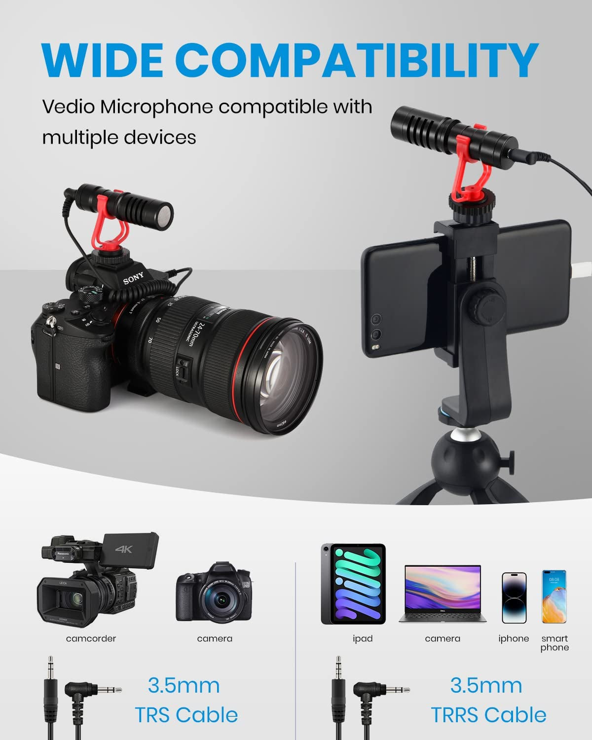 Moukey MCM-1 Video Microphone, Camera Microphone with Shock Mount, Windshield, Professional Vlogging Kit for Iphone, Android Smartphone, DSLR Camera & Camcorder, Battery-Free Shotgun Mic  Moukey   