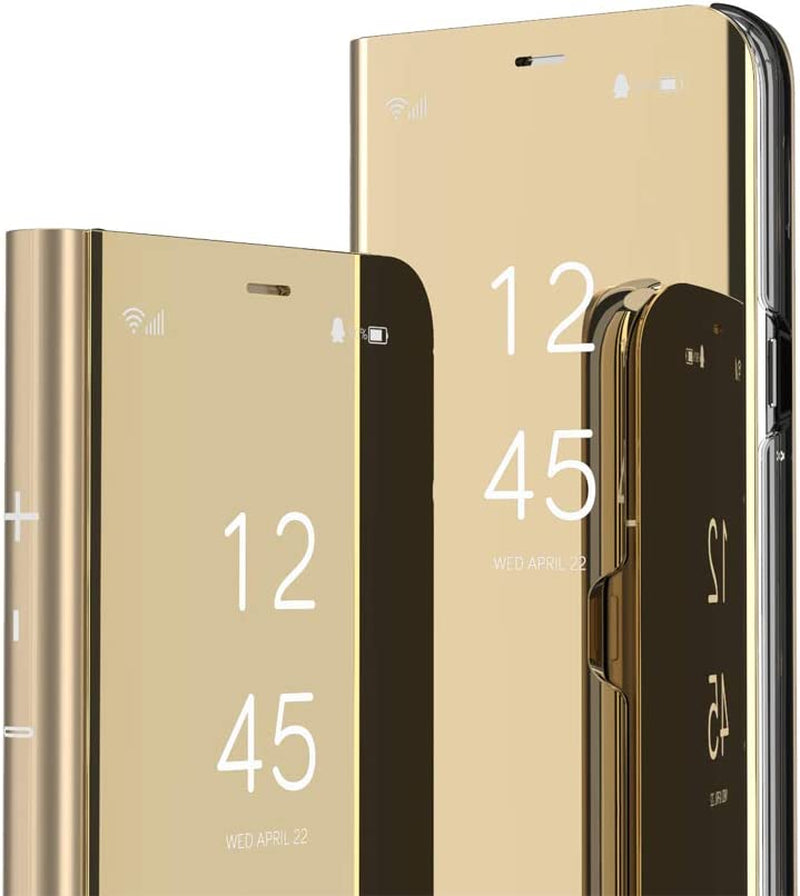 HMTECHUS Compatible with LG V40 Thinq Case Luxury Bookstyle Clear View Window Electroplate Plating Stand Scratchproof Full Body Protective Flip Folio Slim Thin Cover for LG V40 PU Mirror:Purple MX  HMTECHUS F] Plating Mirror:Golden  