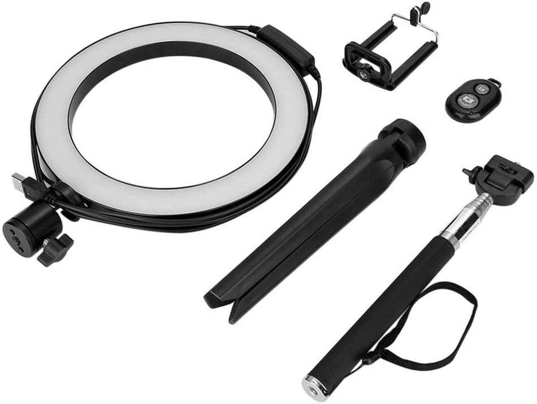Fonrest LED Ring Light with Stretchable Tripod Stand Selfie Stick, 6-Inch Dimmable Floor/Table Annular Lamp for Selfie, Makeup, Live Stream, Youtube, Vlog, Camera/Phone Video Shooting USB Plug  FONREST   