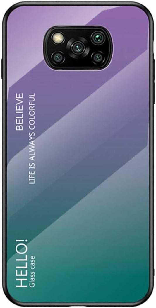 Hicaseer Xiaomi Poco X3 Case,Anti Scratch Gradient Glass Case Back Cover Soft TPU Silicone Shockproof Case for Xiaomi Poco X3 -Purple  Hicaseer   
