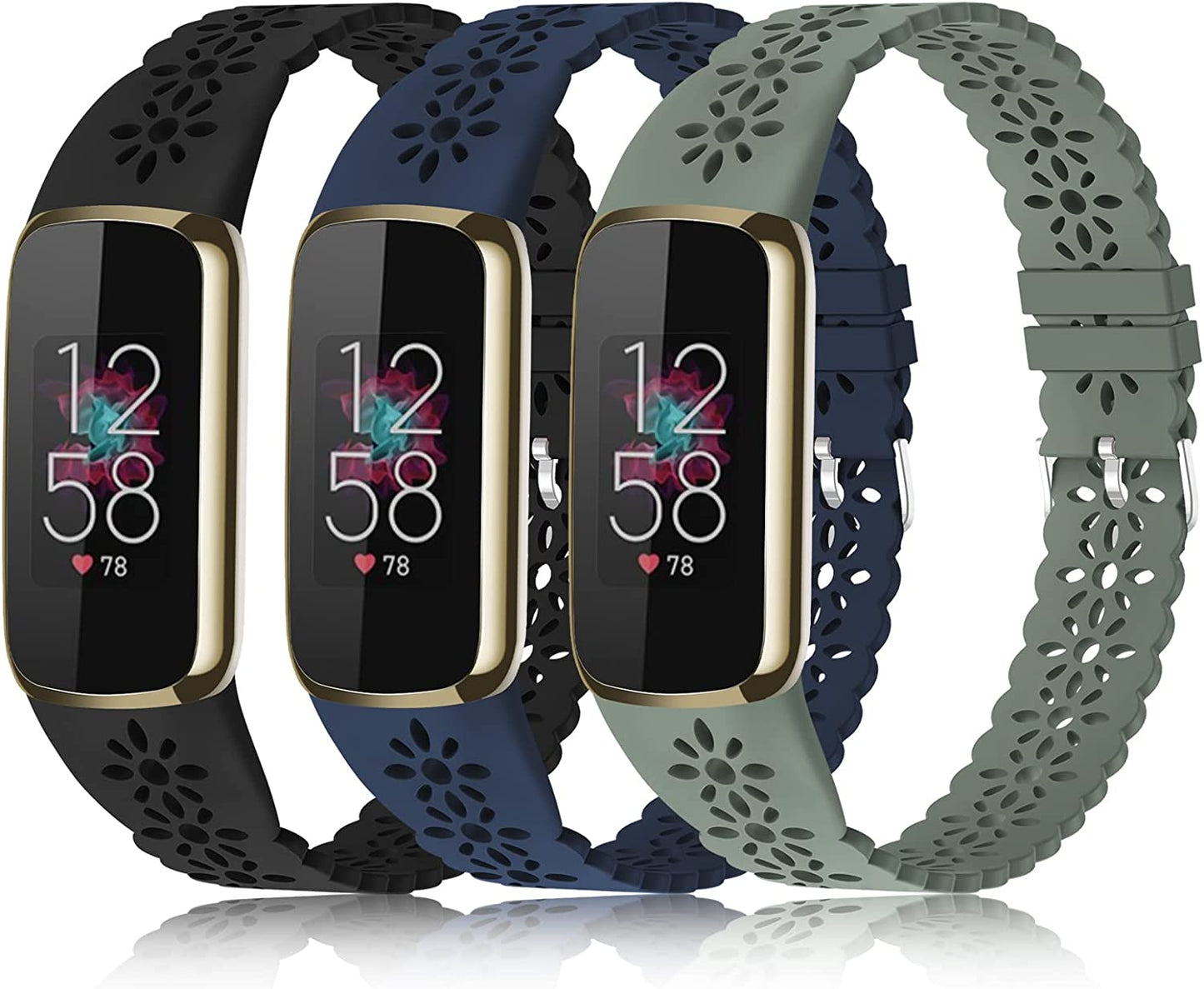 3 Pack Slim Sport Bands Compatible with Fitbit Luxe Band for Women, Soft Silicone Lace Thin Hollow-Out Replacement Wristbands Breathable Bands for Fitbit Luxe Fitness Smart Watch  Wewatri   