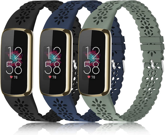 3 Pack Slim Sport Bands Compatible with Fitbit Luxe Band for Women, Soft Silicone Lace Thin Hollow-Out Replacement Wristbands Breathable Bands for Fitbit Luxe Fitness Smart Watch  Wewatri   