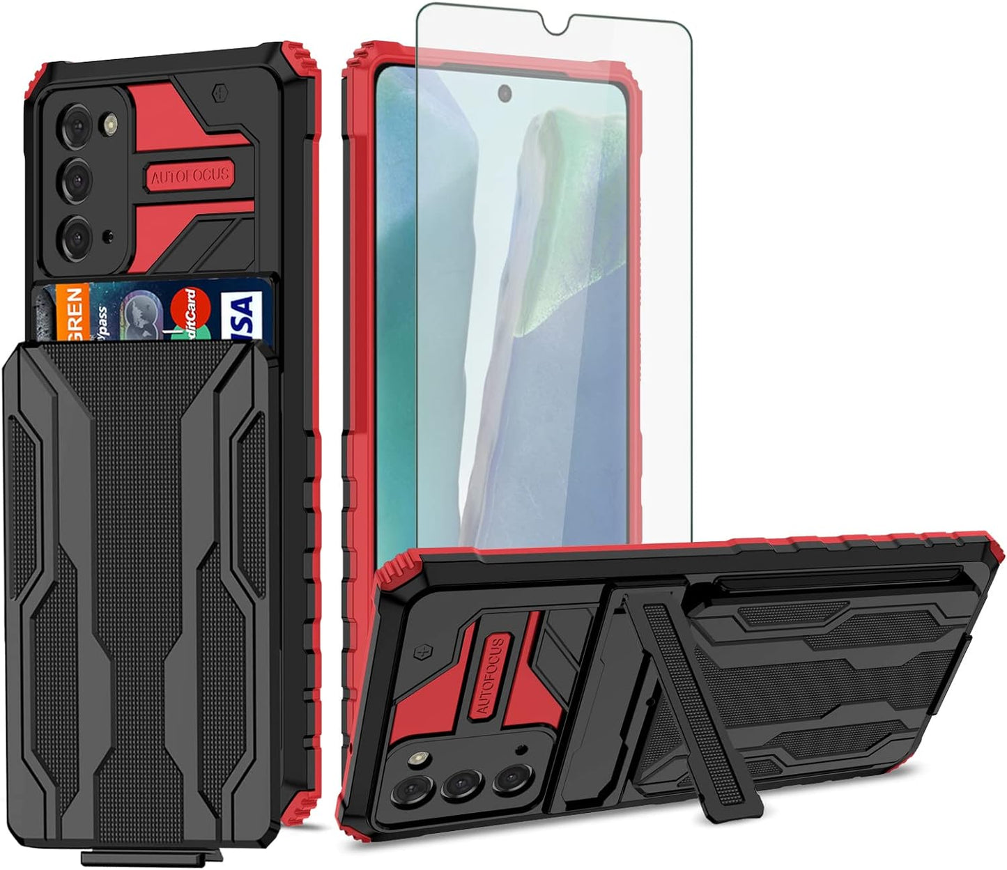 Asuwish Phone Case for Samsung Galaxy Note 20 Glaxay Note20 5G with Tempered Glass Screen Protector Cover and Credit Card Holder Stand Cell Accessories Gaxaly Notes 20S Twenty Not S20 Women Men Purple  Asuwish Red For Note 20 / Note 20 5G 