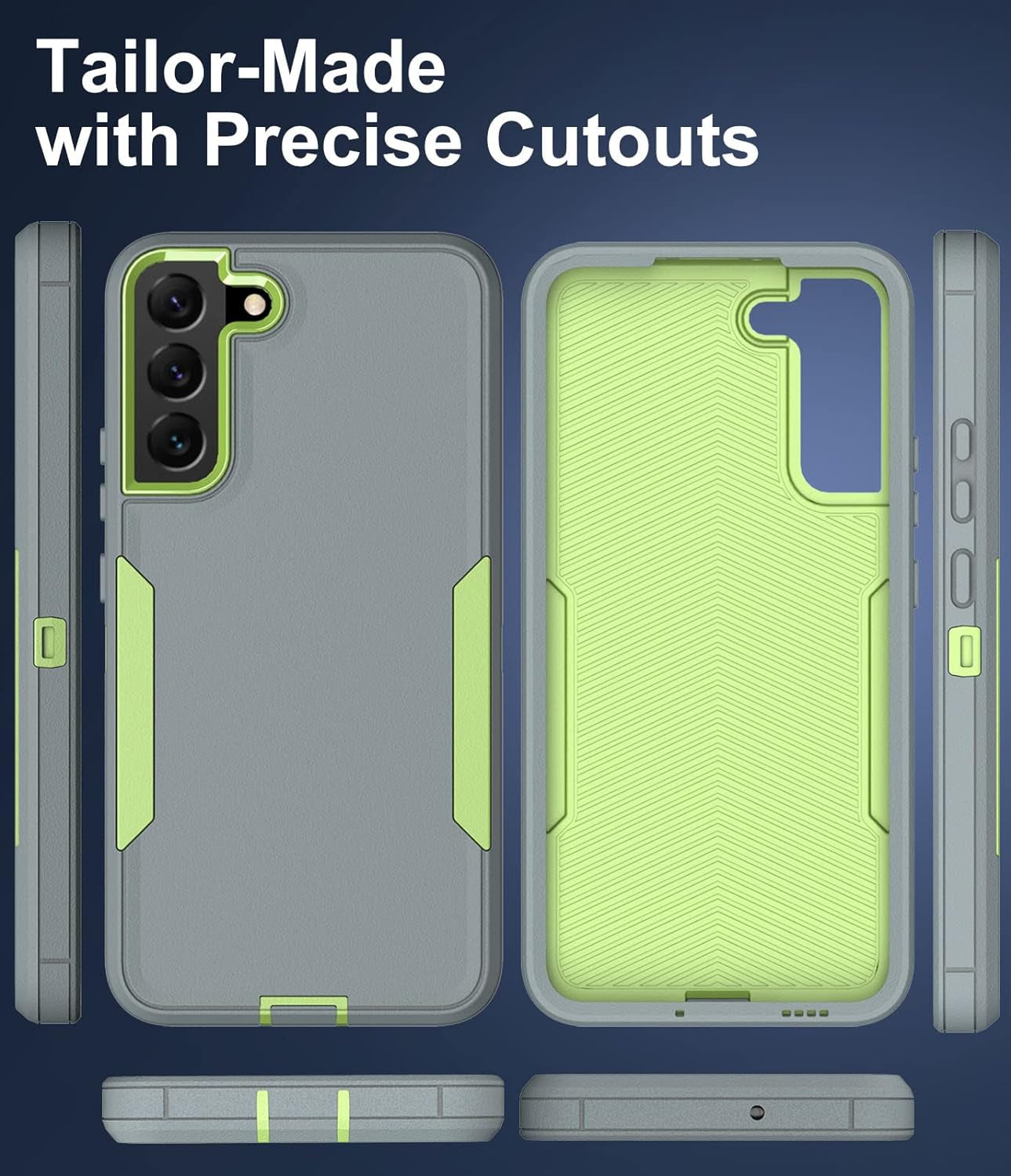 Dahkoiz for Samsung Galaxy S22 Case, Dust-Proof Port Cover, Full Body Durable Silicone Rubber Phone Case for Samsung Galaxy S22 5G, Green/Grey  UNISMART INC   