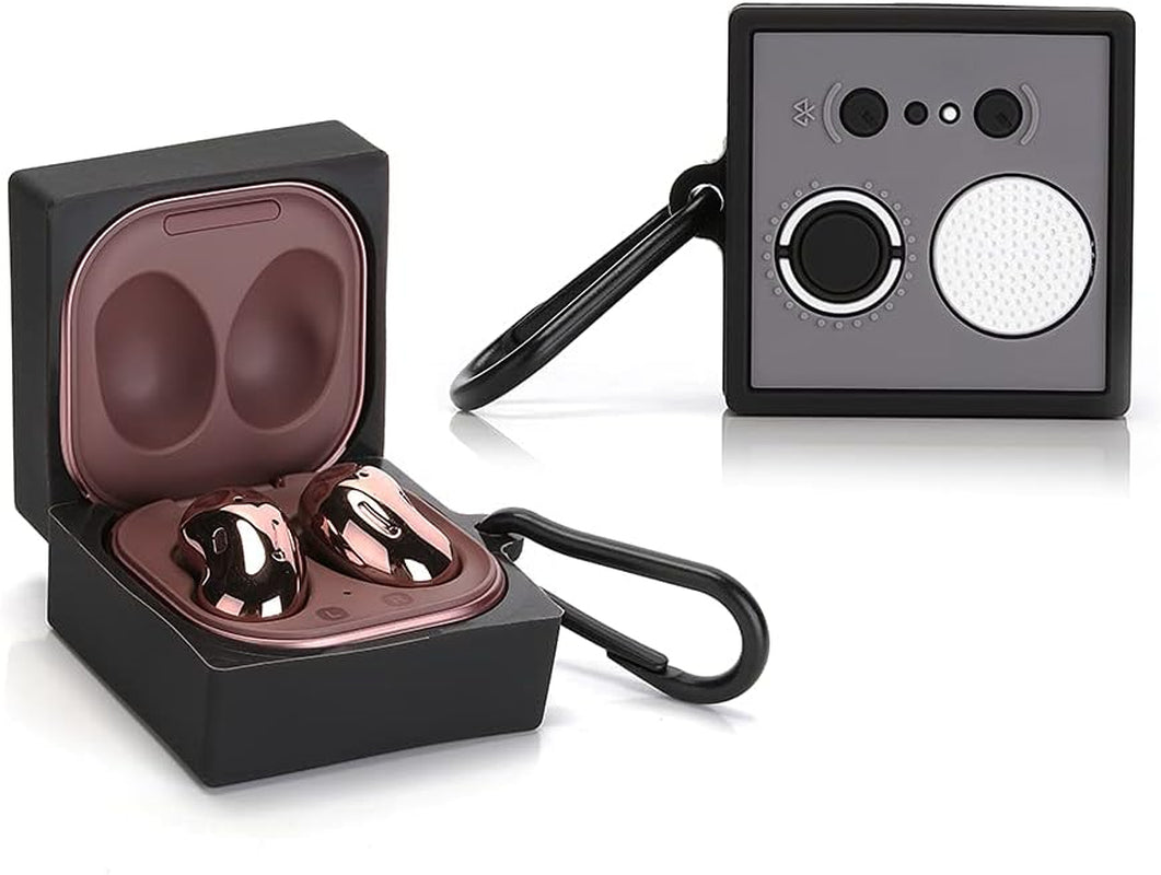 Fit Designed for Samsung Galaxy Buds2 Pro (2022) /Galaxy Buds 2 (2021) /Galaxy Buds Live (2020) /Galaxy Buds Pro (2021), Suublg Silicone Charging Case Protection Cover with Keychain (Estones)  Suublg RoundRadioBlack  