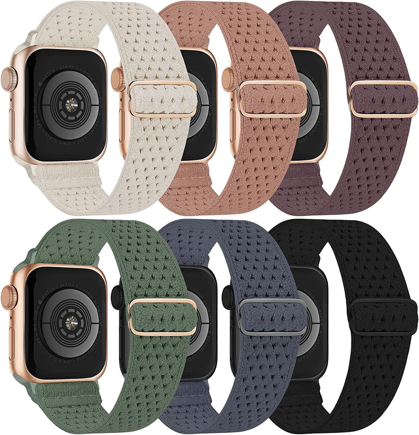 Stretchy Solo Loop Compatible with Apple Watch Band 38Mm 40Mm 41Mm 42Mm 44Mm 45Mm 49Mm Iwatch Series8/7/6/5/4/3/2/1/Se/Ultra  Recoppa Black/Blue-Gray/Dark-Pink/Turquoise/Smoke-Violet/Starlight 38MM/40MM/41MM 