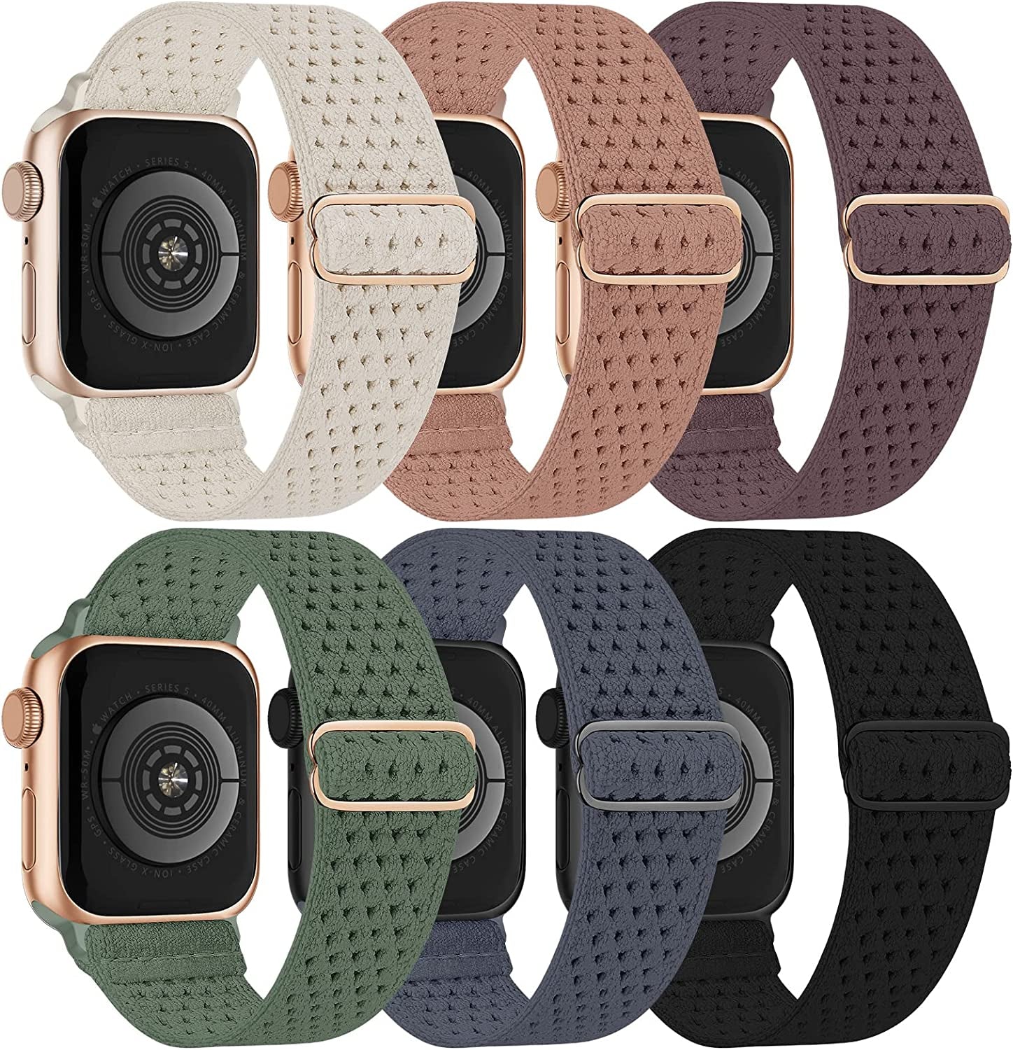 Stretchy Solo Loop Compatible with Apple Watch Band 38Mm 40Mm 41Mm 42Mm 44Mm 45Mm 49Mm Iwatch Series8/7/6/5/4/3/2/1/Se/Ultra  Recoppa Black/Blue-Gray/Dark-Pink/Turquoise/Smoke-Violet/Starlight 38MM/40MM/41MM 