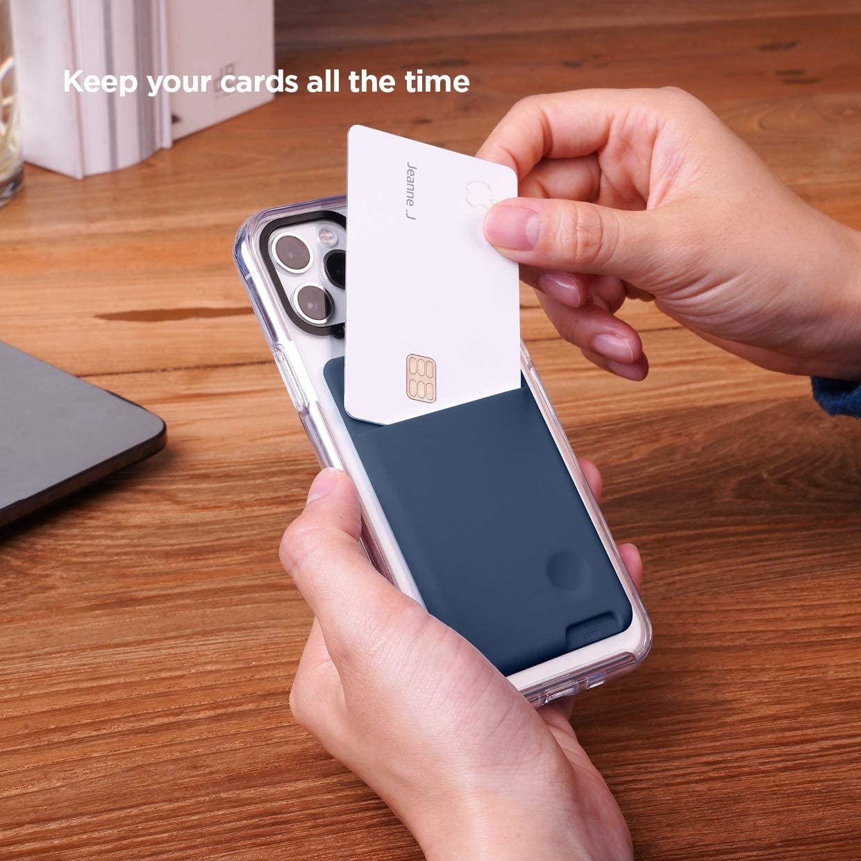 Elago Phone Card Holder - Secure Phone Wallet, Ultra Slim Card Holder for Back of Phone, 3M Adhesive ID Card for Iphone, Galaxy and Most Smartphones [Jean Indigo], NOT Compatible with MAGSAFE  elago   
