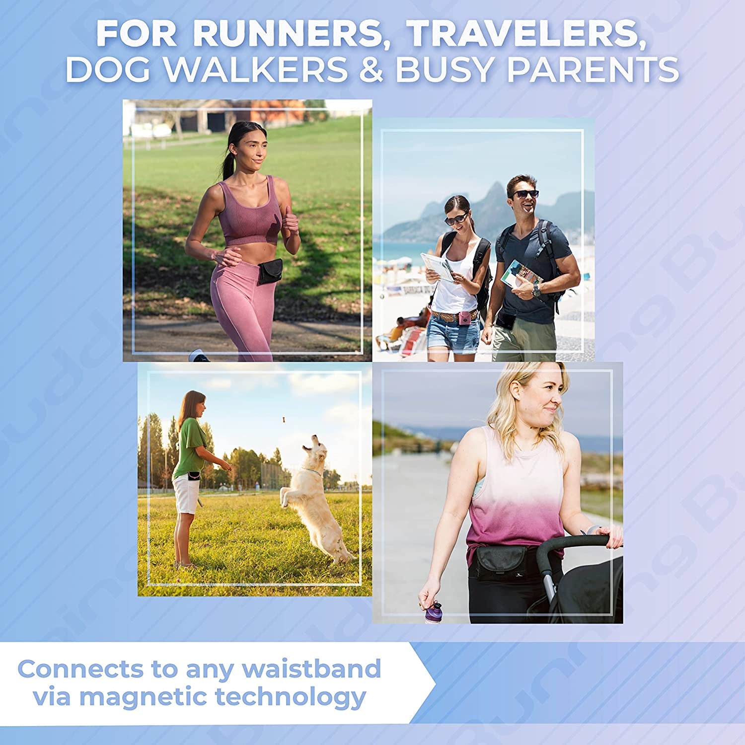 Running Buddy Magnetic Buddy Pouch, Beltess, Chafe and Bounce Free, Runners Fanny Pack, Phone Holder, Great for Running, Walking, Traveling & More, for Men & Women - 6-3/4” L X 4” W - Black and Pink  Runner's High   