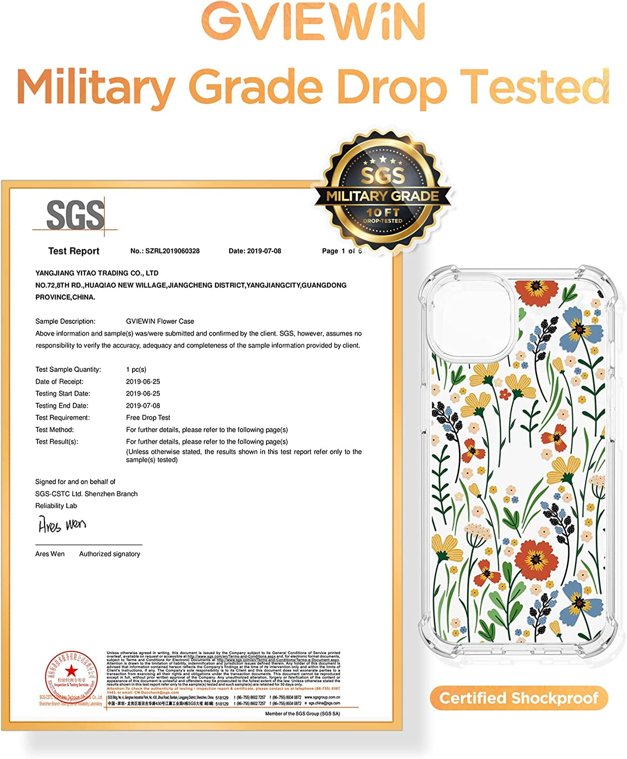 GVIEWIN Compatible with Iphone 14 Case with Screen Protector + Camera Lens Protector, Soft Shockproof Clear Floral Phone Protective Cover for Women, Flower Pattern Design 6.1" (Blooming Flowerets)  GVIEWIN   