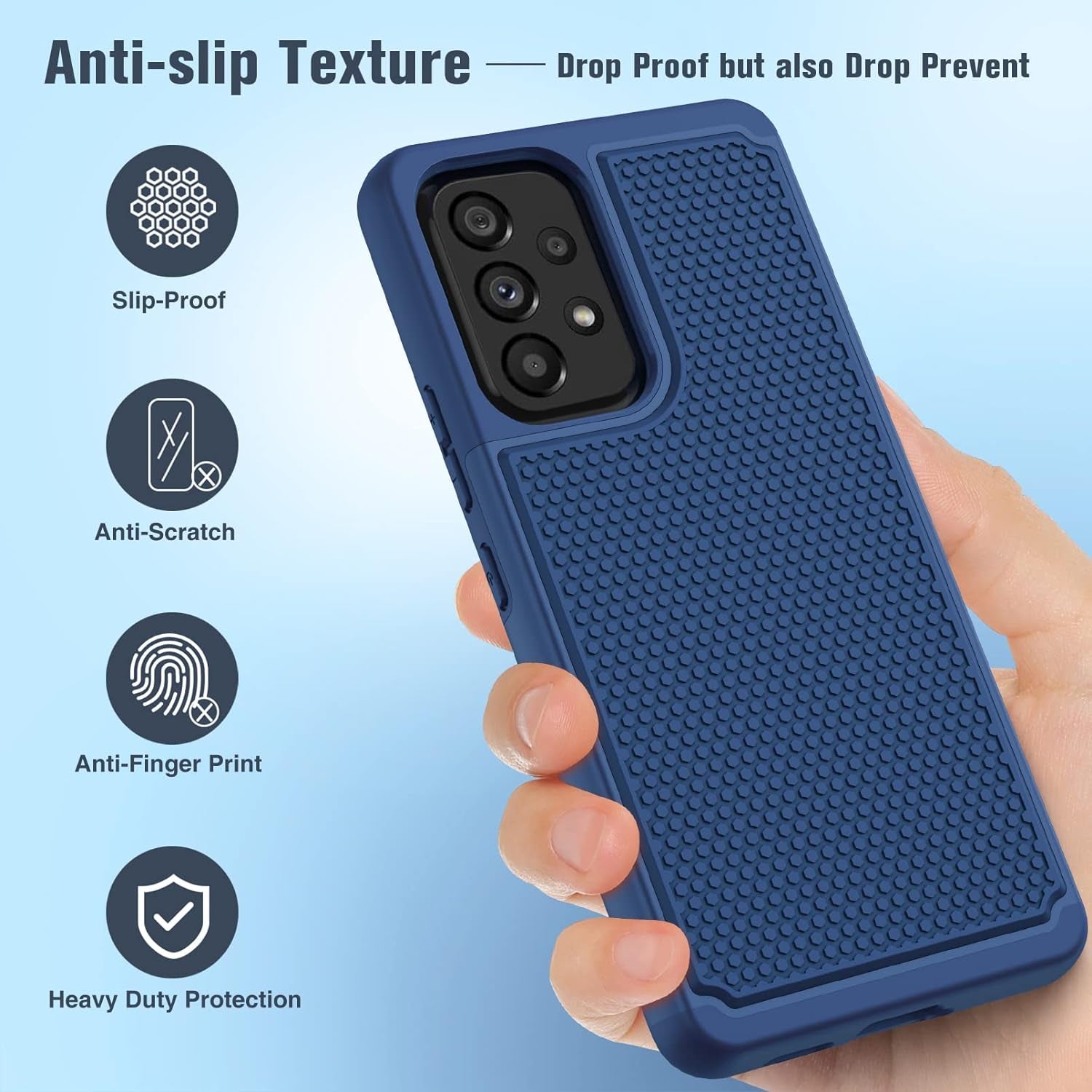 BNIUT for Samsung Galaxy A53 5G (Samsung A53 5G UW) Case: Dual Layer Protective Heavy Duty Cell Phone Cover Shockproof Rugged with Non Slip Textured Back - Military Protection - 6.5Inch (Navy Blue)  binghexin   