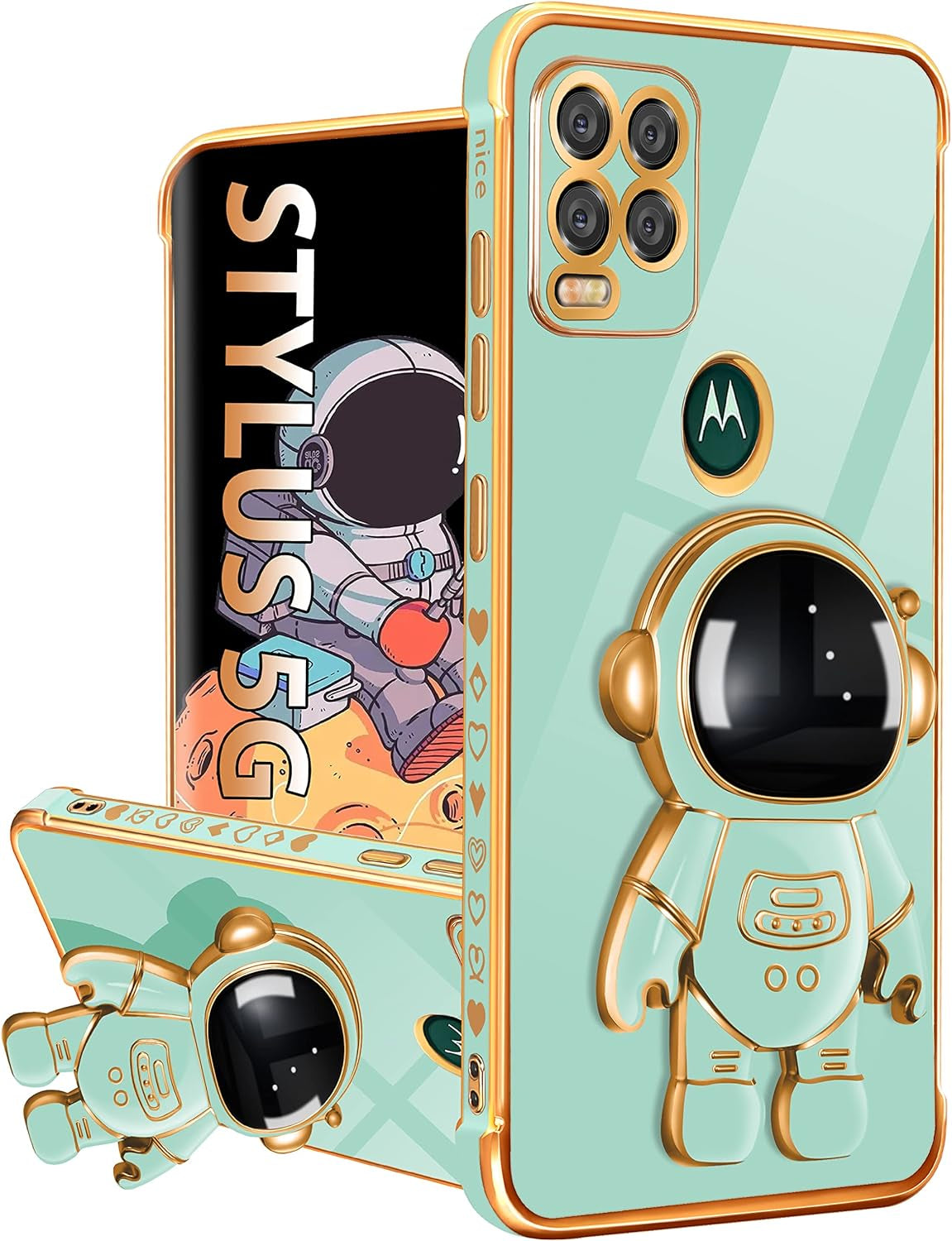 Buleens for Motorola Moto G Stylus 5G Case, Cute Heart Pattern 6D Gold Plating Astronaut Hidden Stand Phone Cases for Moto G Stylus 5G 2021 6.8 Inch-Black  Buleens Only For Moto G Stylus 5G 2021-Light Blue  