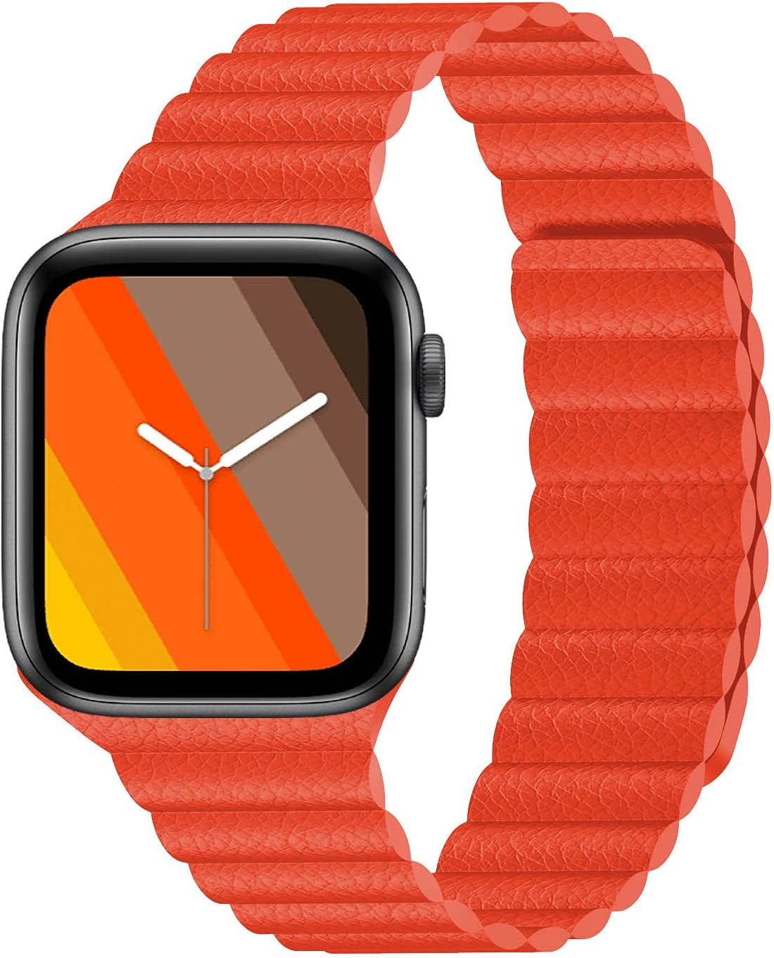 INI Compatible with Apple Watch Band 49Mm 45Mm 44Mm 42Mm 41Mm 40Mm 38Mm - Enhanced Adjustable Leather Strap with Magnetic Closure System for Iwatch Series Ultra/8/7/Se/6/5/4/3/2/1 - Black  INI Technologies Tangerine 42mm/44mm/45mm/49mm 6.0"-8.0" 