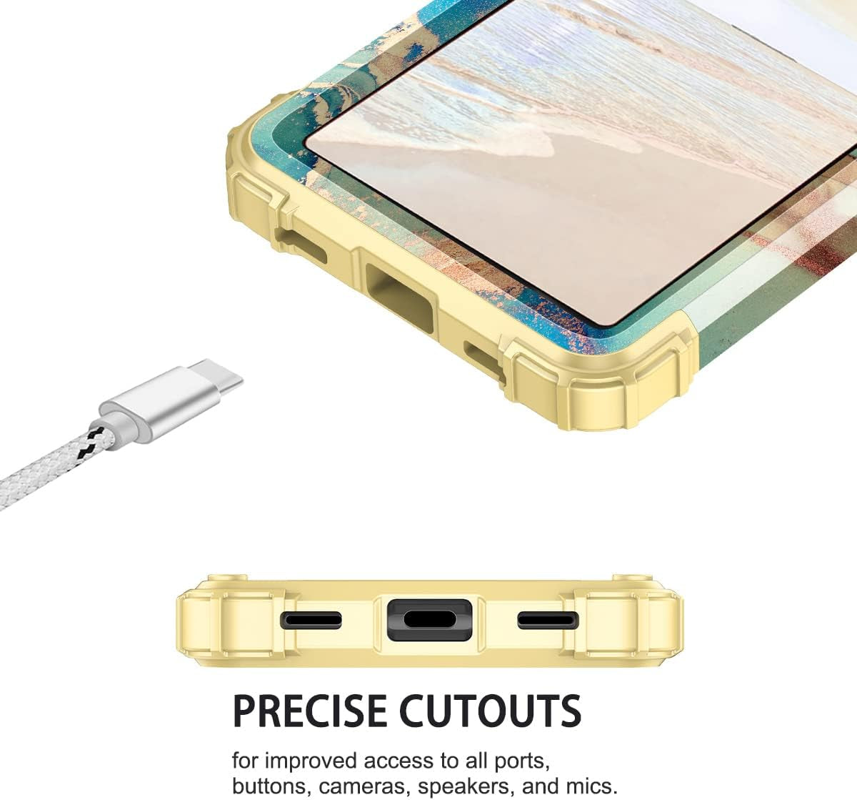 Hekodonk Google Pixel 6A Case (2022) - Heavy Duty Shockproof Hybrid Protection, Hard Plastic & Silicone Rubber, 3-In-1 Drop Protective - Blue Golden  Hekodonk   