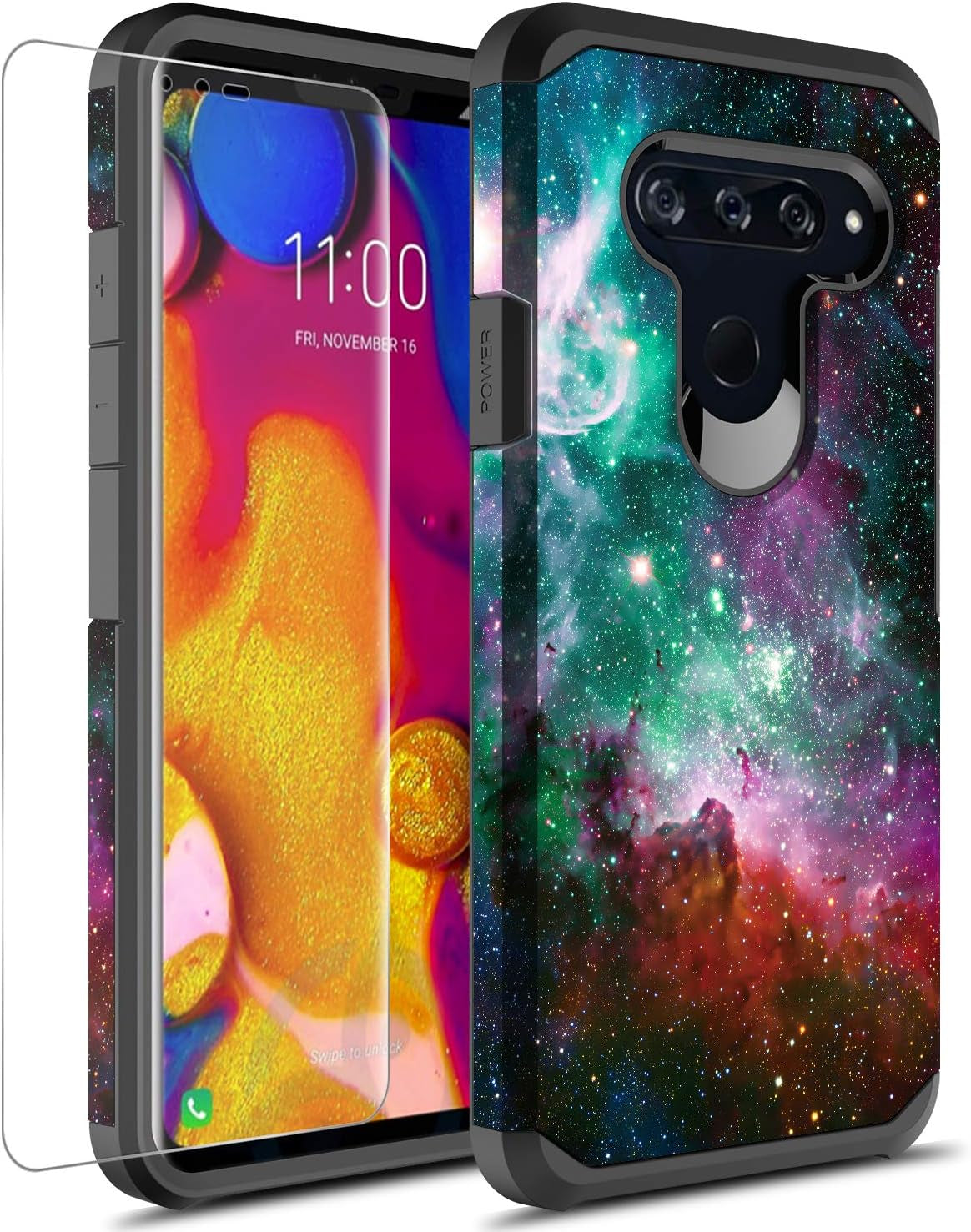 GORGCASE Phone Case Compatible for LG V40 THINQ CASE with Screen Protector,Slim Cute PC TPU Shock-Proof Dual Layer Bumper Girls Women Armor Drop Protection Protective Cover LG V40 Galaxy Star  GORGCASE   