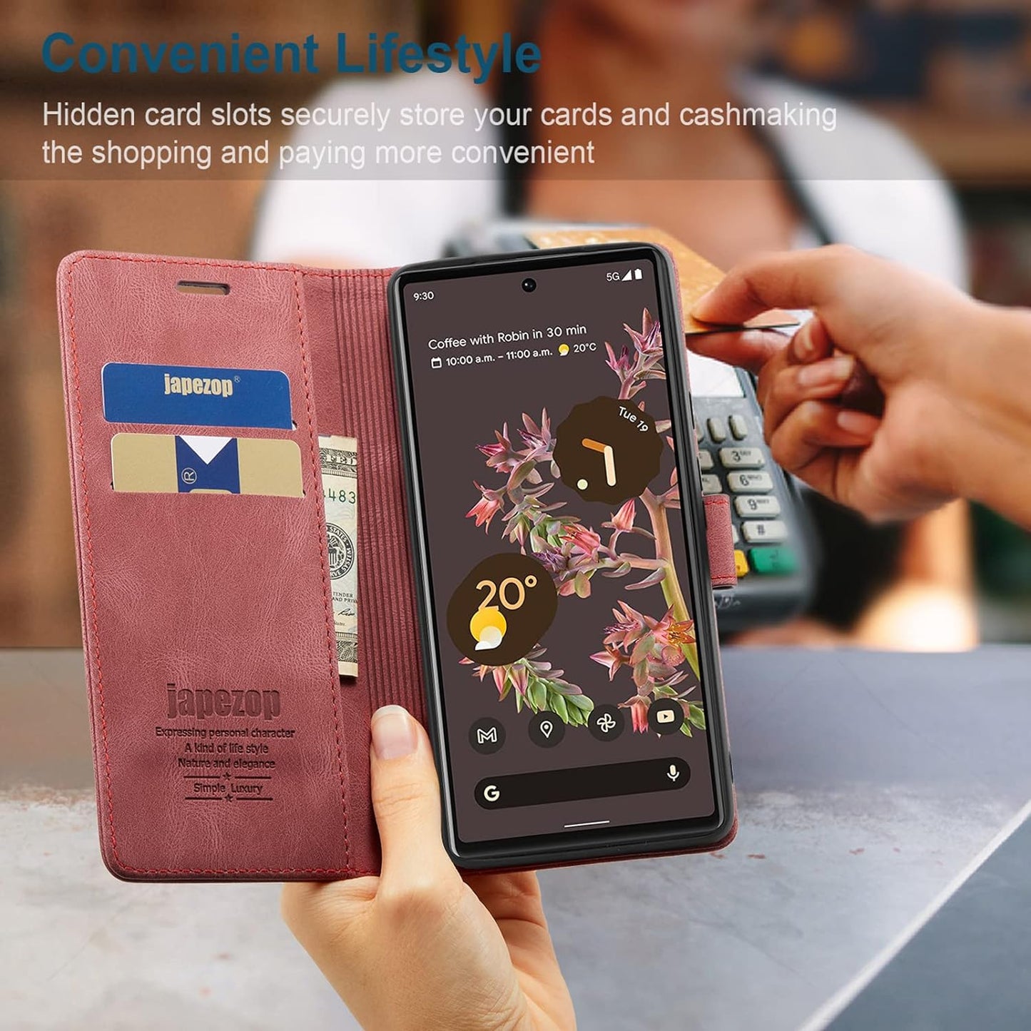 Google Pixel 6 5G Case,Google Pixel 6 5G Wallet Case with [RFID Blocking] Card Holder Kickstand Magnetic,Leather Flip Case for Google Pixel 6 5G 6.4 Inch (Wine Red)  japezop   