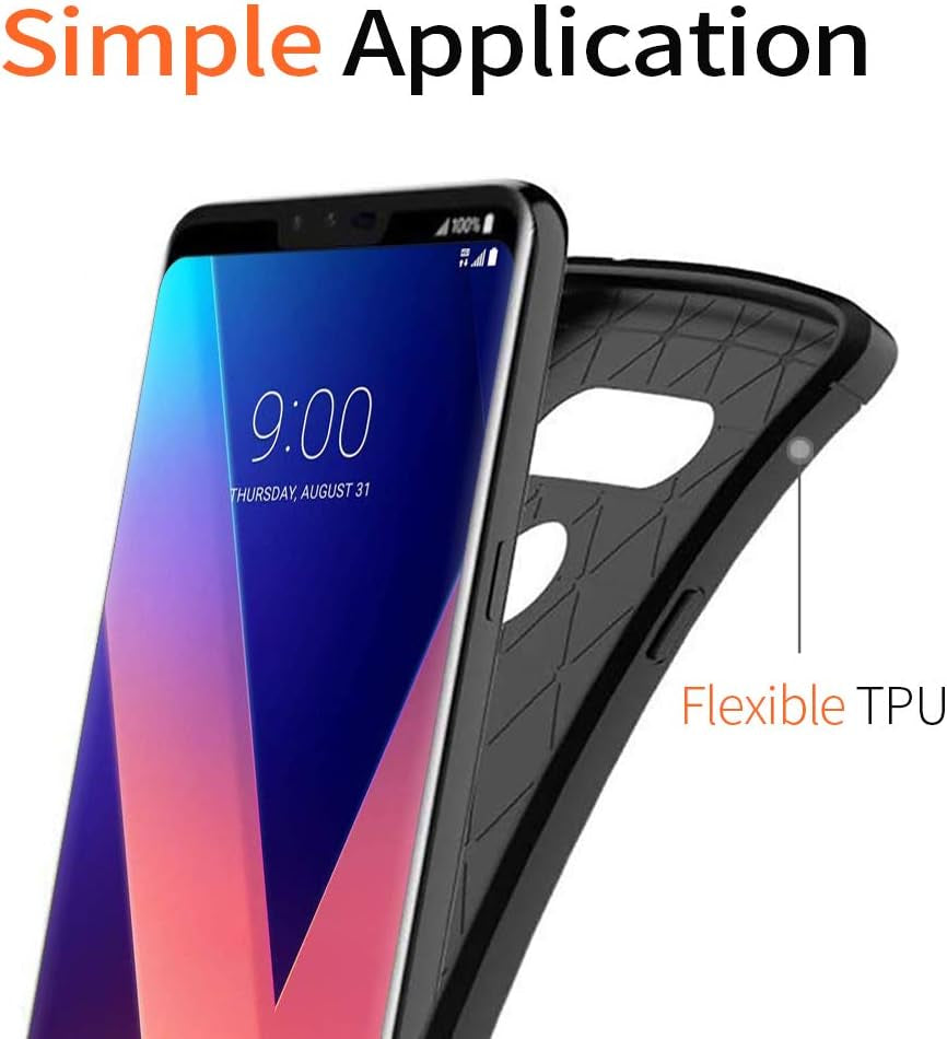 SNOSHO for LG V35 Case,Lg V30 Thinq Case,Slim Thin Silicone Soft Skin Flexible TPU Anti-Scratch Shockproof Carbon Fiber Protective Cases Cover for LG V30,Brushed Black  SNOSHO   