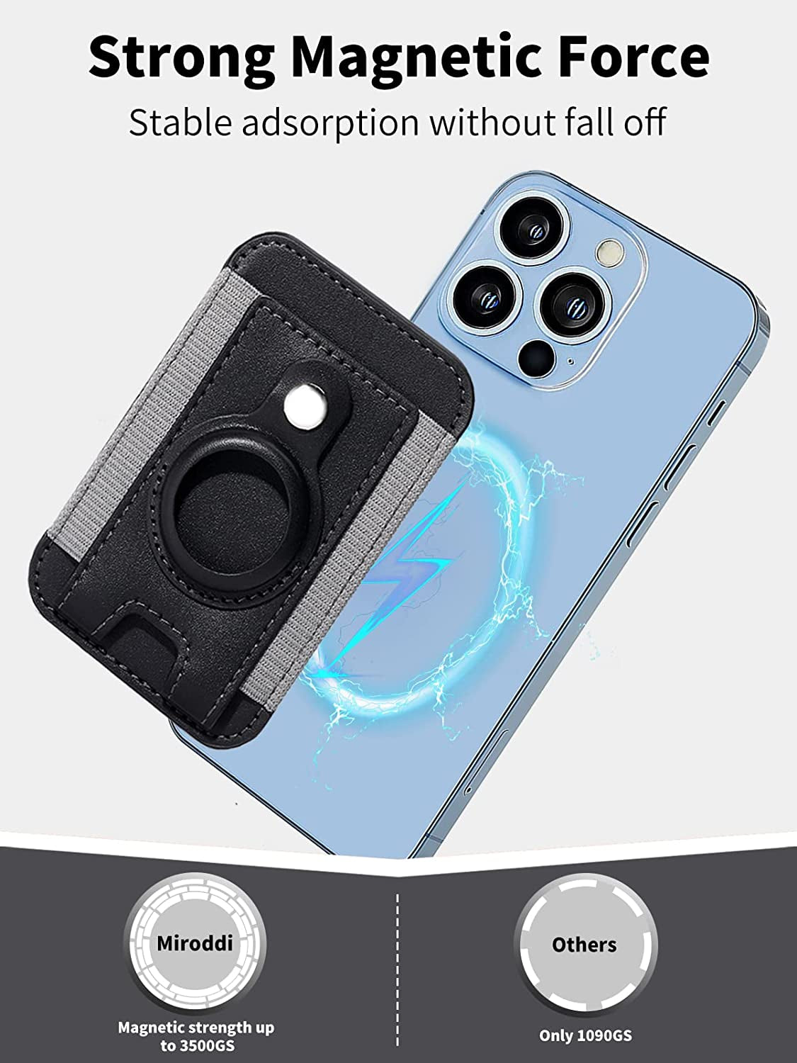 Miroddi for Magsafe Wallet with Airtag Holder, Magnetic Wallet Card Holder for Back of Iphone 14, 13 & 12 Series, Airtag Magsafe Leather Wallet, Hold up to 7 Cards, RFID Blocking Protection, Black  Miroddi   