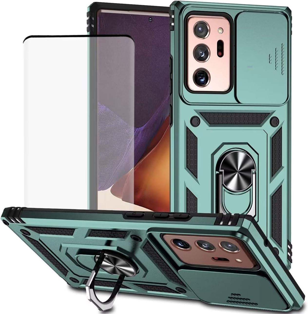 Yodueiv for Galaxy Note 20 Ultra Case, Samsung Note 20 Ultra SM-N986U Case with Tempered Glass Screen Protector and Slide Camera Cover, Car Mount Holder Cover for Samsung Galaxy Note 20 Ultra 5G Green  Yodueiv   