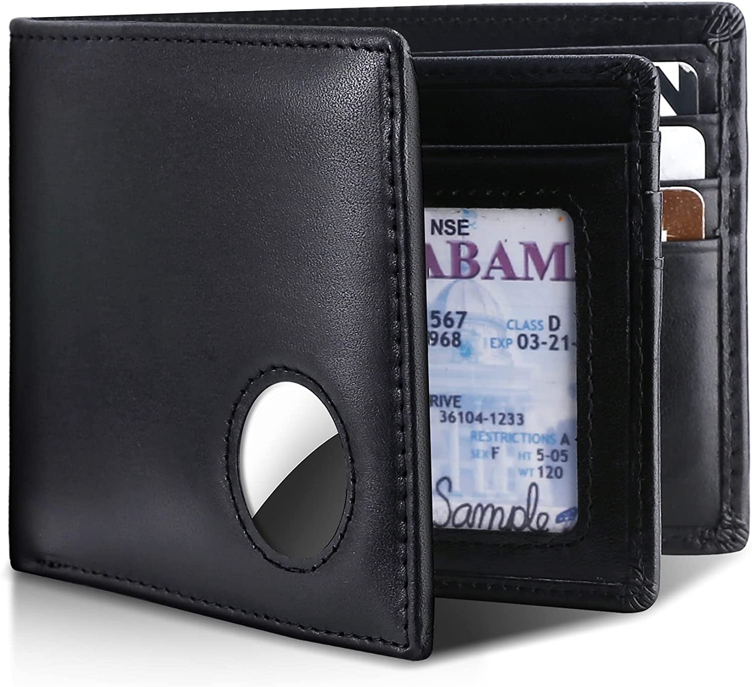 Swallowmall Airtag Wallet for Men,Rfid Genuine Leather Bifold Wallets for Men Removable ID Windows 11 Cards Holders Gift Box(Airtag Not Included)  swallowmall Black-171  