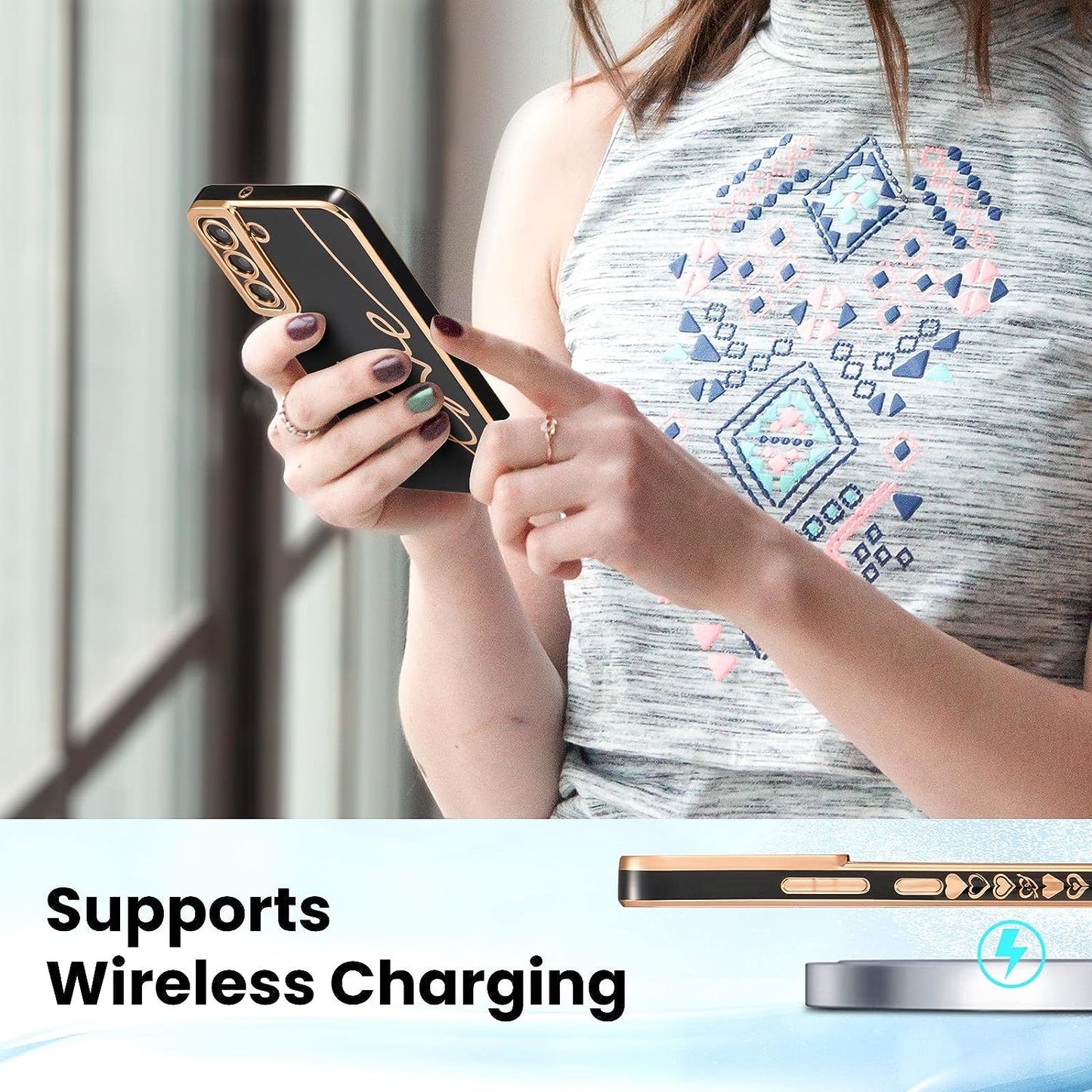 RALEAVO for Samsung Galaxy S22 5G Case Luxury Plating Case Cover,Cute Love Heart Phone Case,Slim Soft TPU Shockproof Bumper Case with Full Camera Protection,Electroplated Case for Women Girls,Black  RALEAVO   