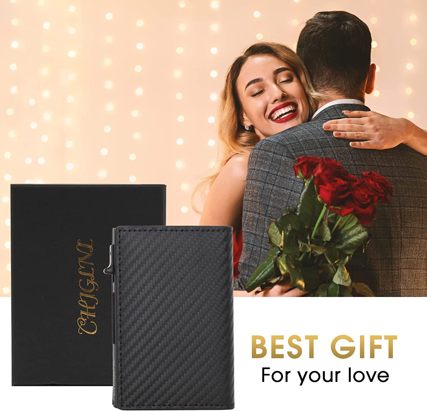 CHJGLNL Genuine Leather Slim Wallet for Men, Pop up Wallet RFID Blocking Money Credit Card Holder Minimalist Smart Wallet Ideal for Men'S Gift  CHJGLNL   