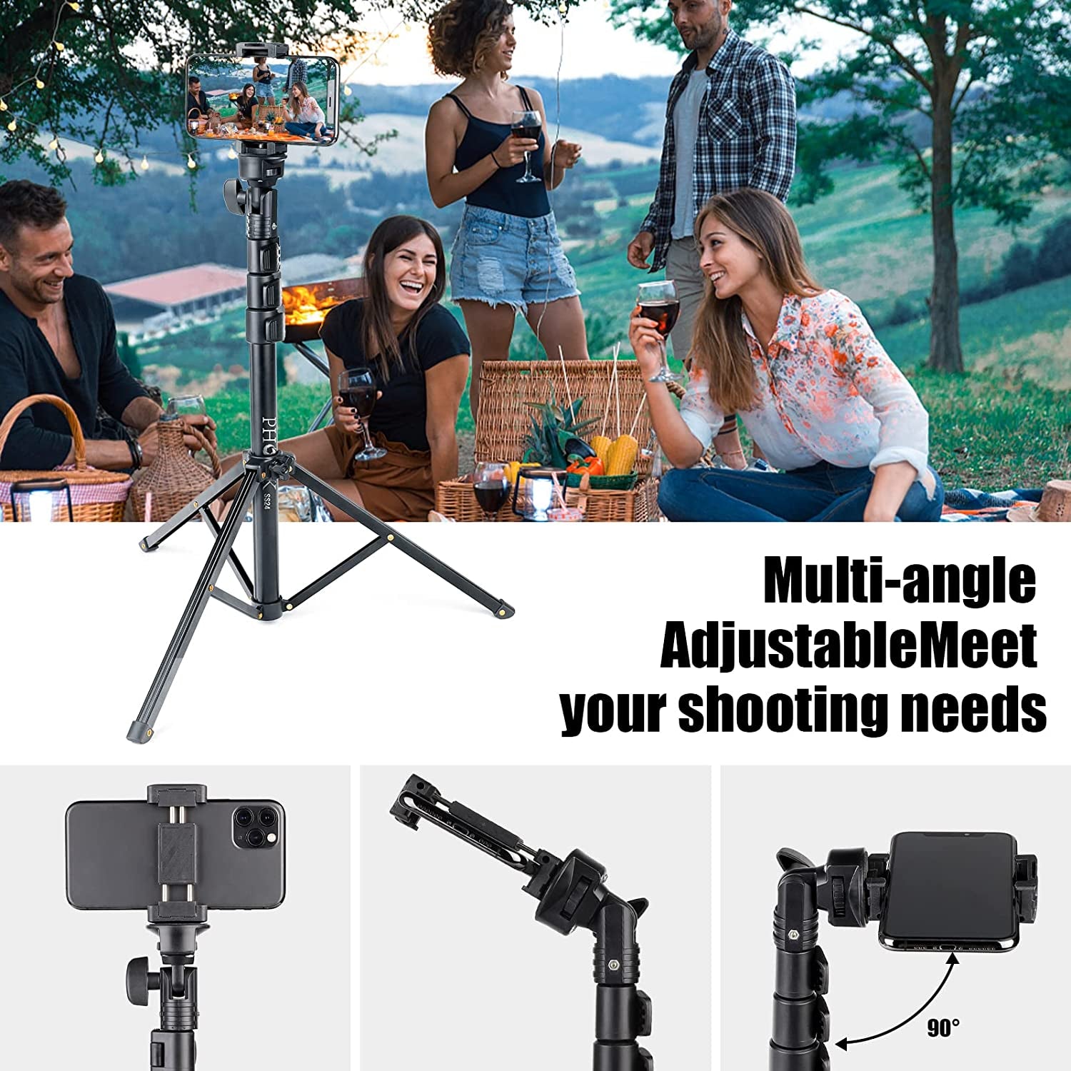 PHOPIK Phone Tripod Stand : Selfie Stick Tripod,Phone Tripod Extendable Camera & Cell Phone Tripod Stand for Iphone & Android Phone, Heavy Duty Aluminum, Lightweight  PHOPIK   