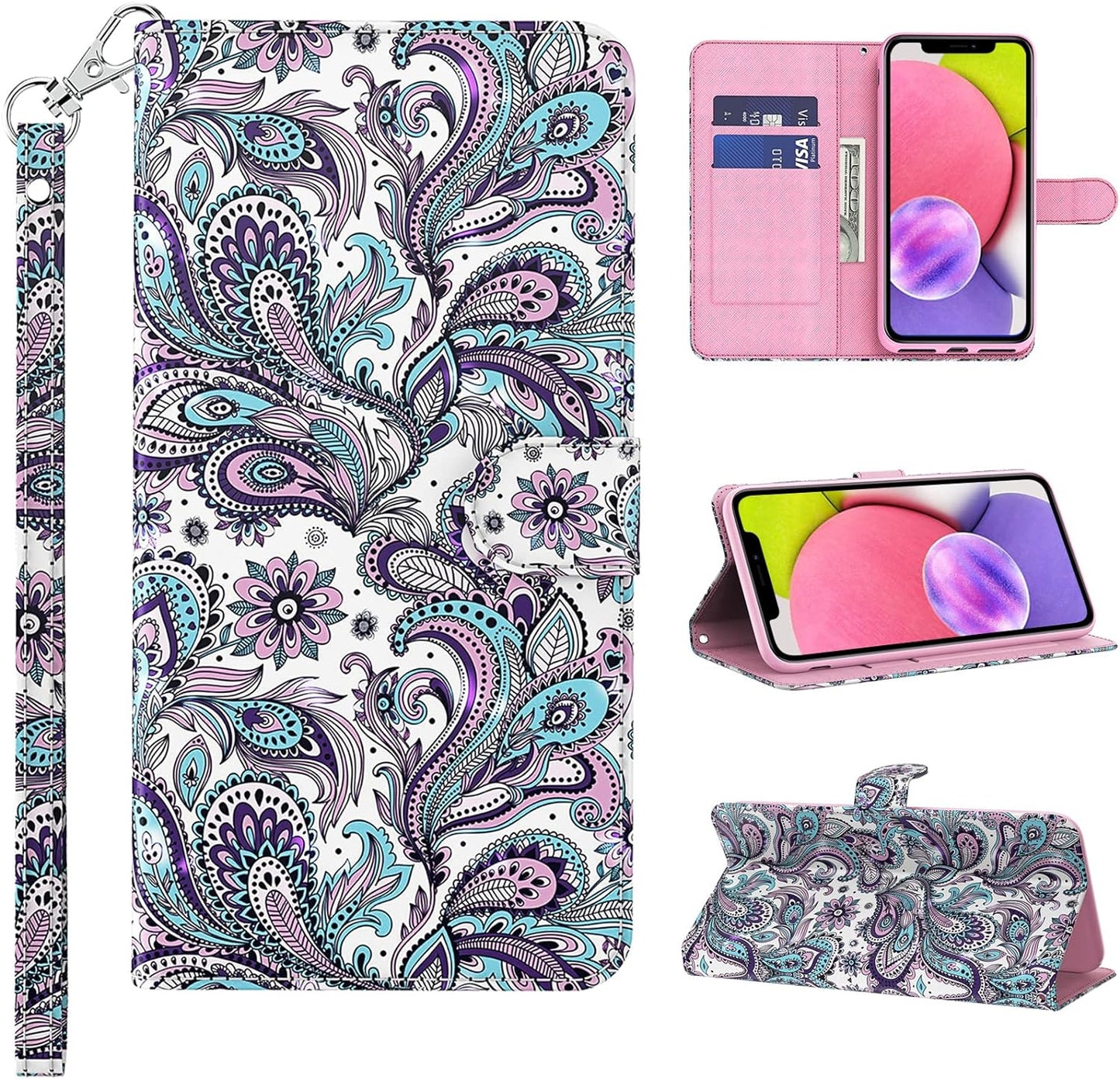 VODEFOX Case for LG G7 Thinq/Lg G7, PU Leather Wallet Case for LG G7 Thinq/Lg G7 6.1", Cute 3D Cartoon Design Card Slot Magnetic Closure Stand Protective Cover for Women - Golden Butterfly  VODEFOX Swirl Lg G7 Thinq 