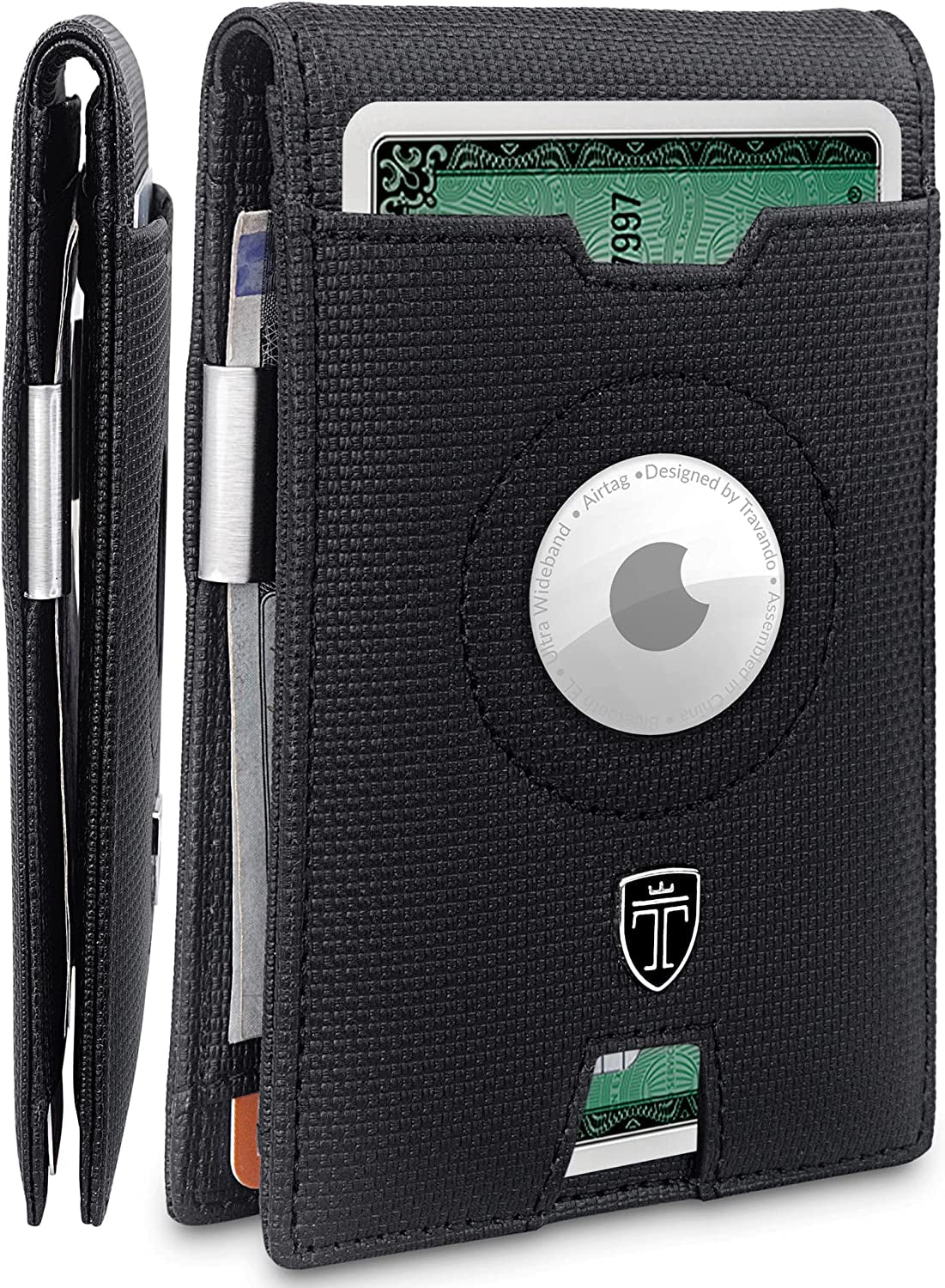 TRAVANDO Airtag* Wallet Mens Wallet with Money Clip Air Tag Wallet Card Holder RFID Blocking Bifold Gifts for Men  TRAVANDO Black & Chess  