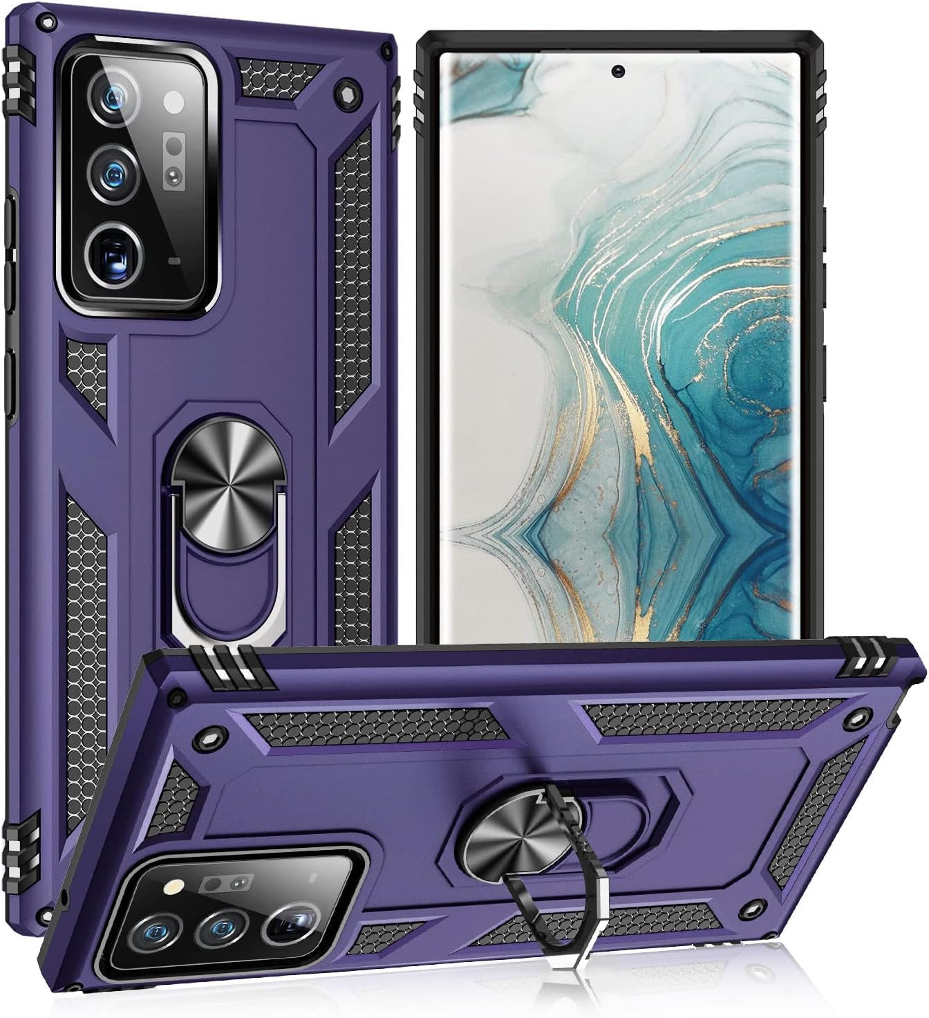 UKLCCU Case for Note 20 Ultra Phone Case Samsung Note 20 Ultra Case with Kickstand, Heavy Duty Armor Case Built-In 360° Rotate Ring Stand for Samsung Galaxy Note 20 Ultra - Green  UKLCCU Purple Samsung Galaxy Note 20 Ultra 5G Case 