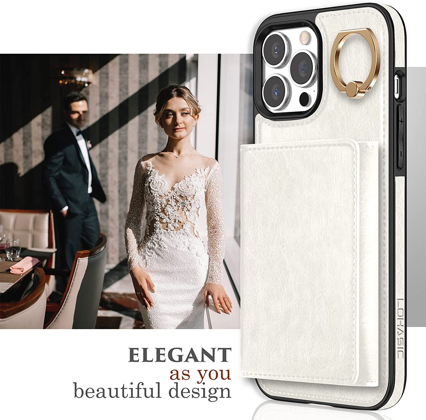 LOHASIC for Iphone 13 Pro Max Wallet Case, Compatible with Mag-Safe, 6 Card Holder Phone Cover Women, Ring Stand, Magnetic Wireless Charging, Detachable Back Leather Credit Slot, 6.7 Inch - White  LOHASIC   