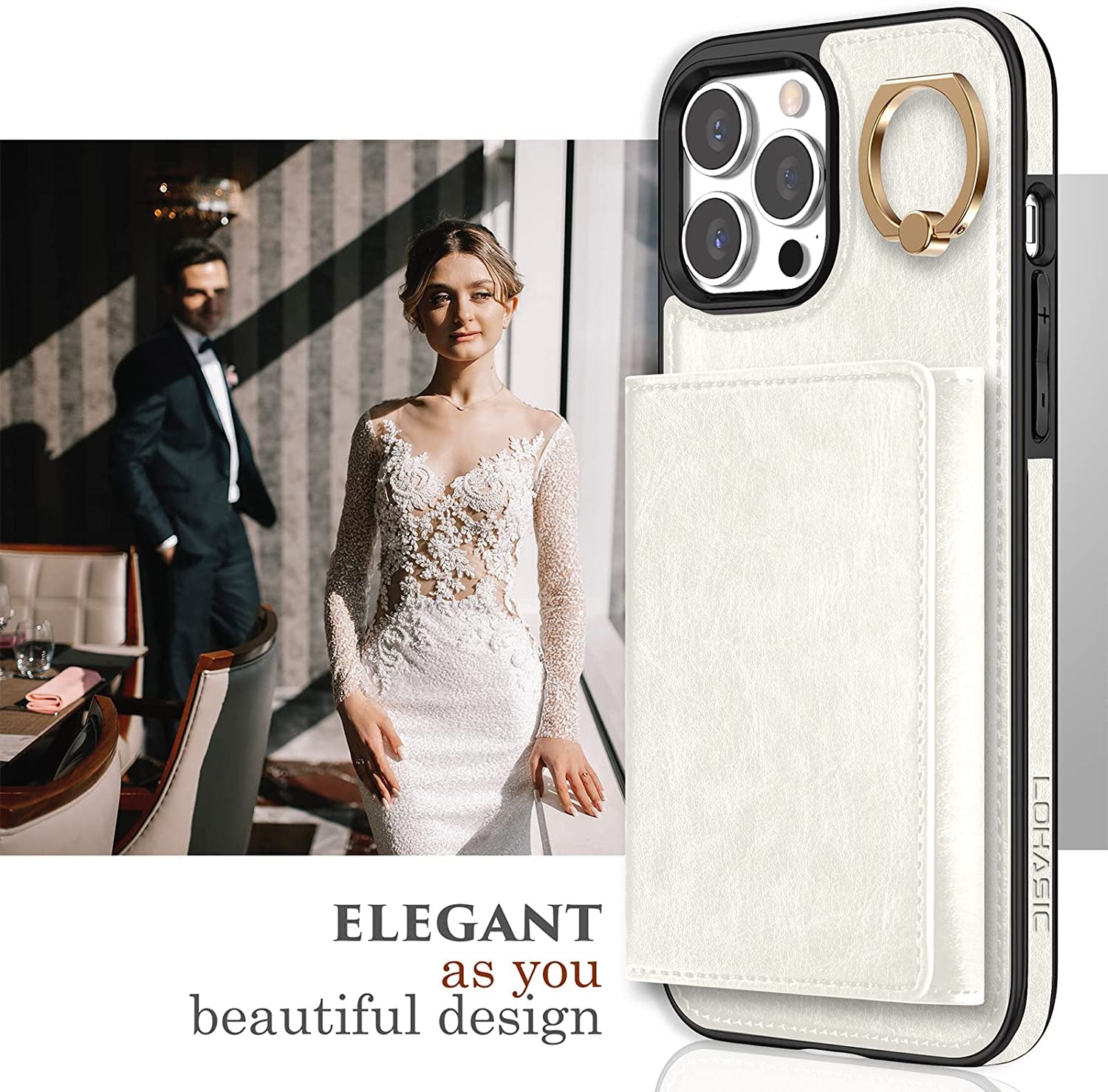 LOHASIC for Iphone 13 Pro Max Wallet Case, Compatible with Mag-Safe, 6 Card Holder Phone Cover Women, Ring Stand, Magnetic Wireless Charging, Detachable Back Leather Credit Slot, 6.7 Inch - White  LOHASIC   